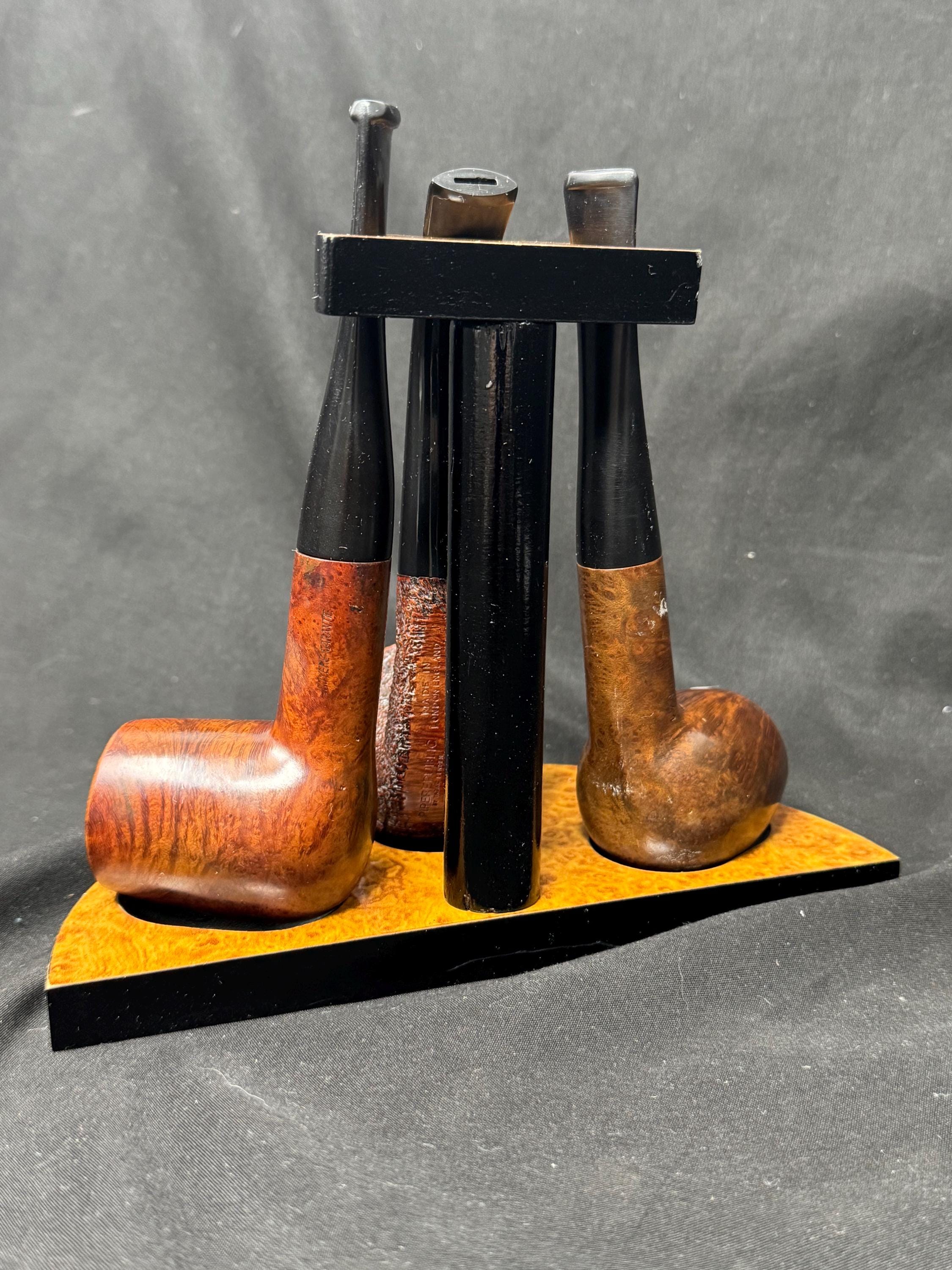 Mid-Century Modern Half-Moon 3-Pipe Display Stand | NOS Acrylic Wood-Effect Cabinet 6
