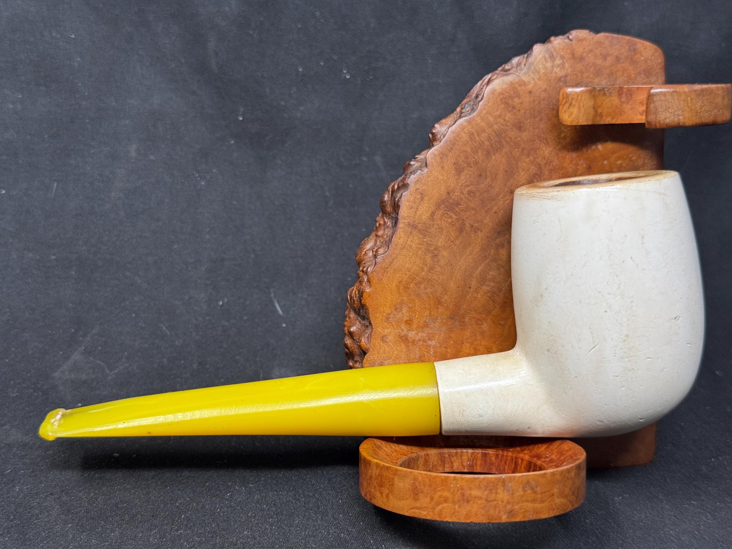 Antique Straight Billiard Meerschaum Pipe, Amber Stem, Unsigned c.1900 2