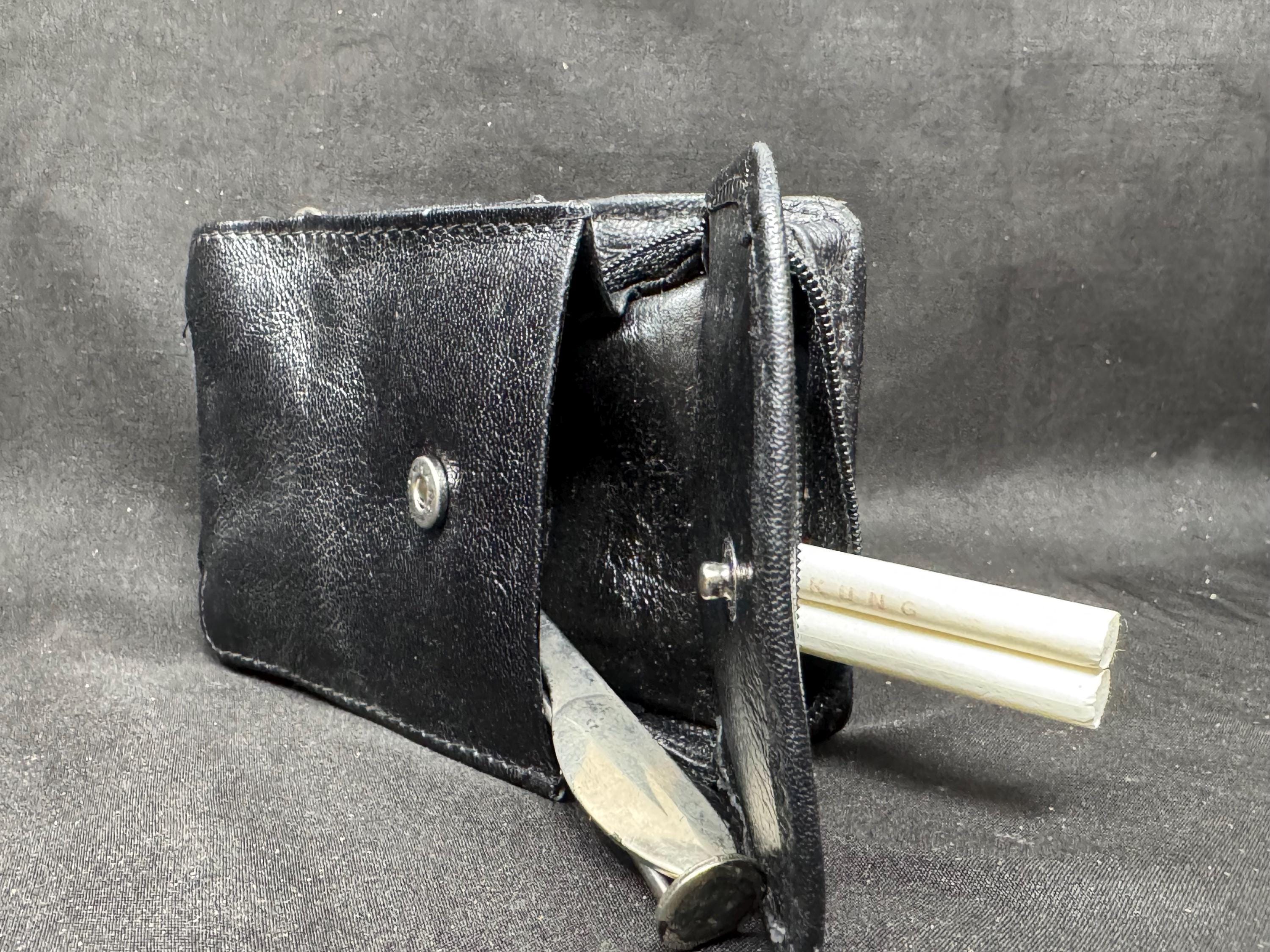 German Leather Cigarette & Essentials Holder - Vintage Tabakladen Stock - Black Genuine Leather 3