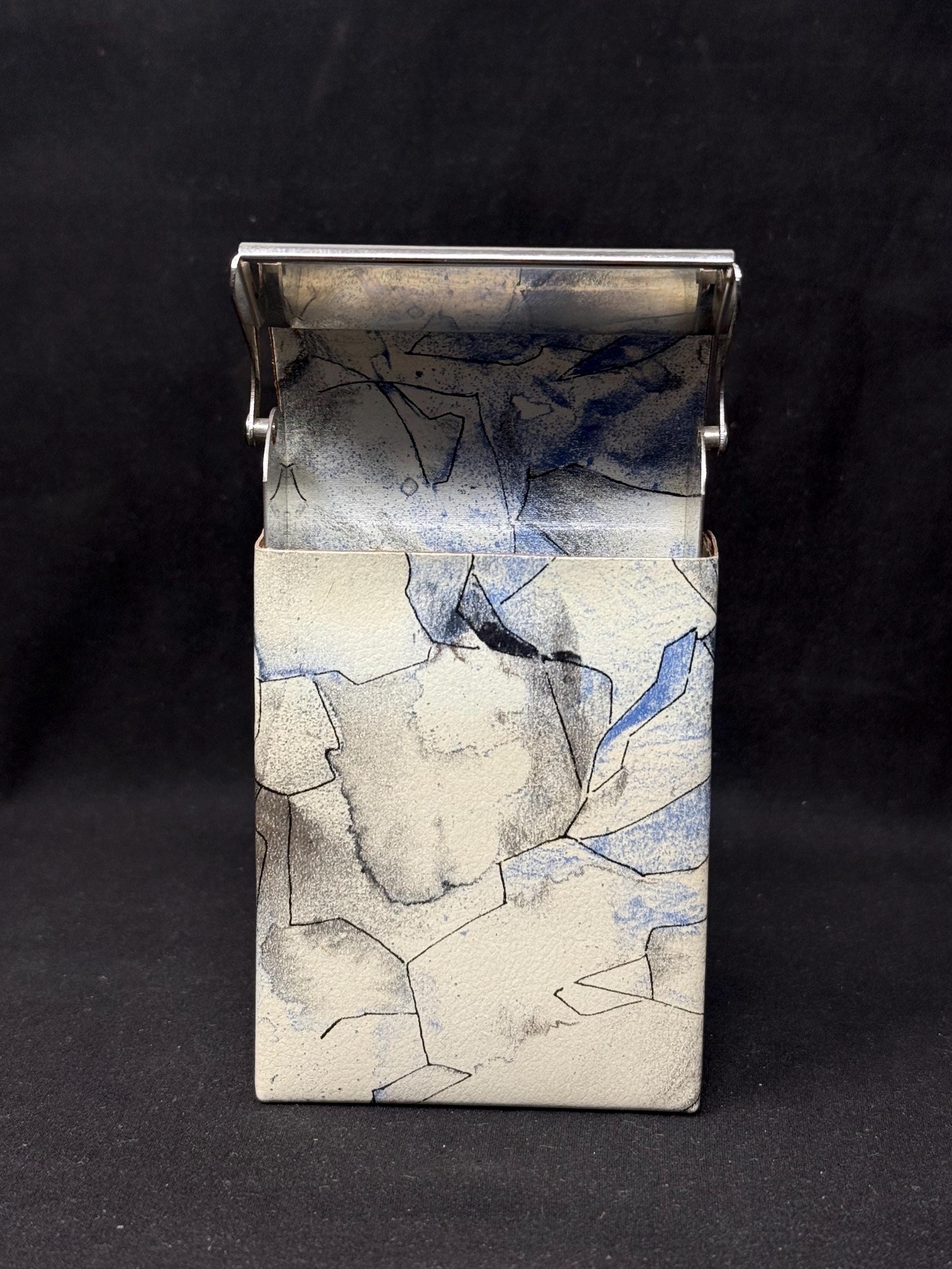 Vintage German Leather Metal Cigarette Case Hard Shell Metal Plates Hinges 3.5in 3