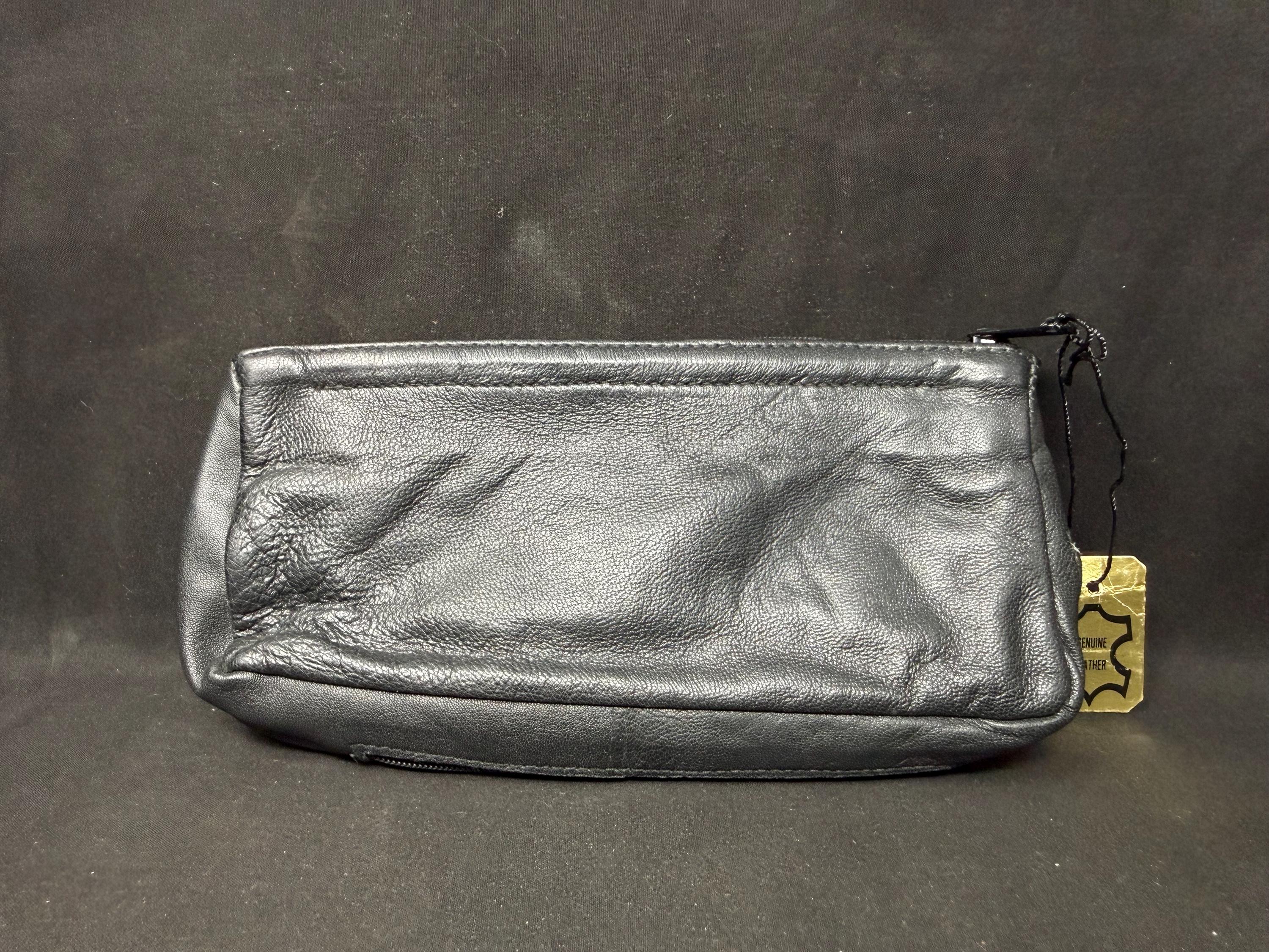Vintage German Leather Pipe & Tobacco Pouch, Dual-Compartment NOS | SKU-215