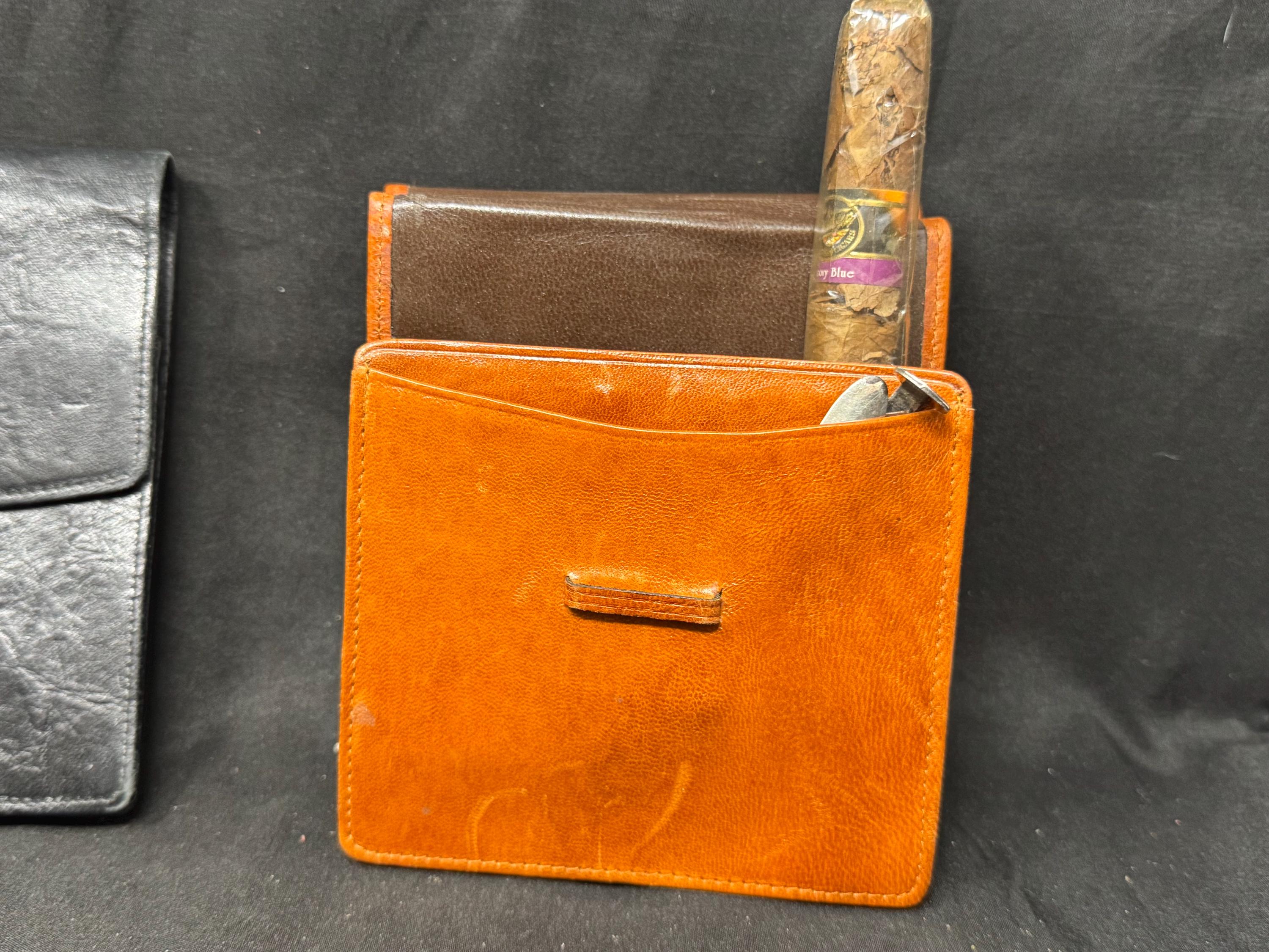 German Leather 5-Cigar Case, Soft Pocket Pouch, Minimalist Closure, NOS 2