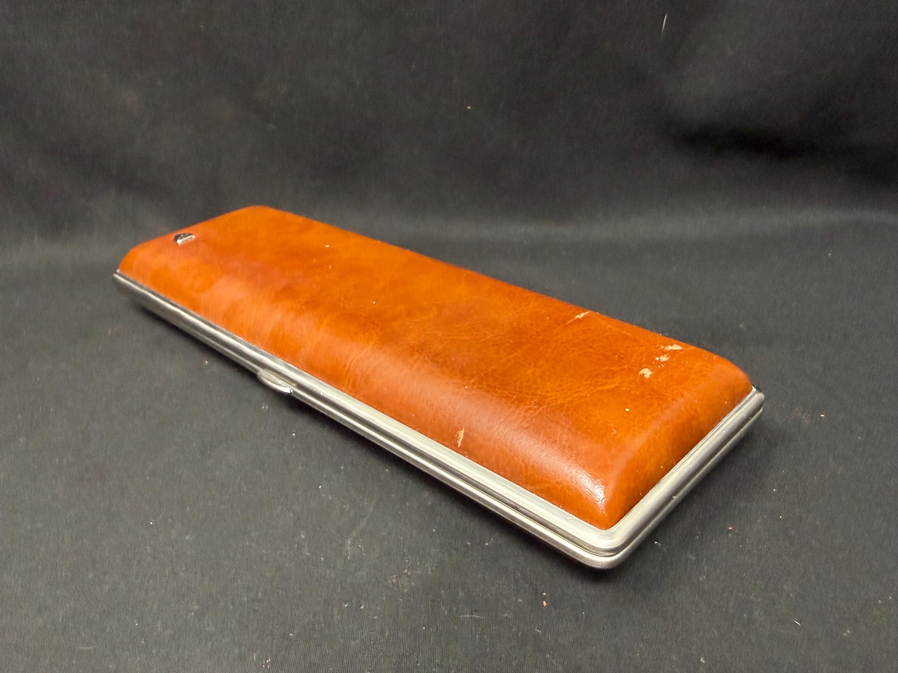 Antique German Leather Cigar Case with Metal Frame, Mid-20th Century NOS 9