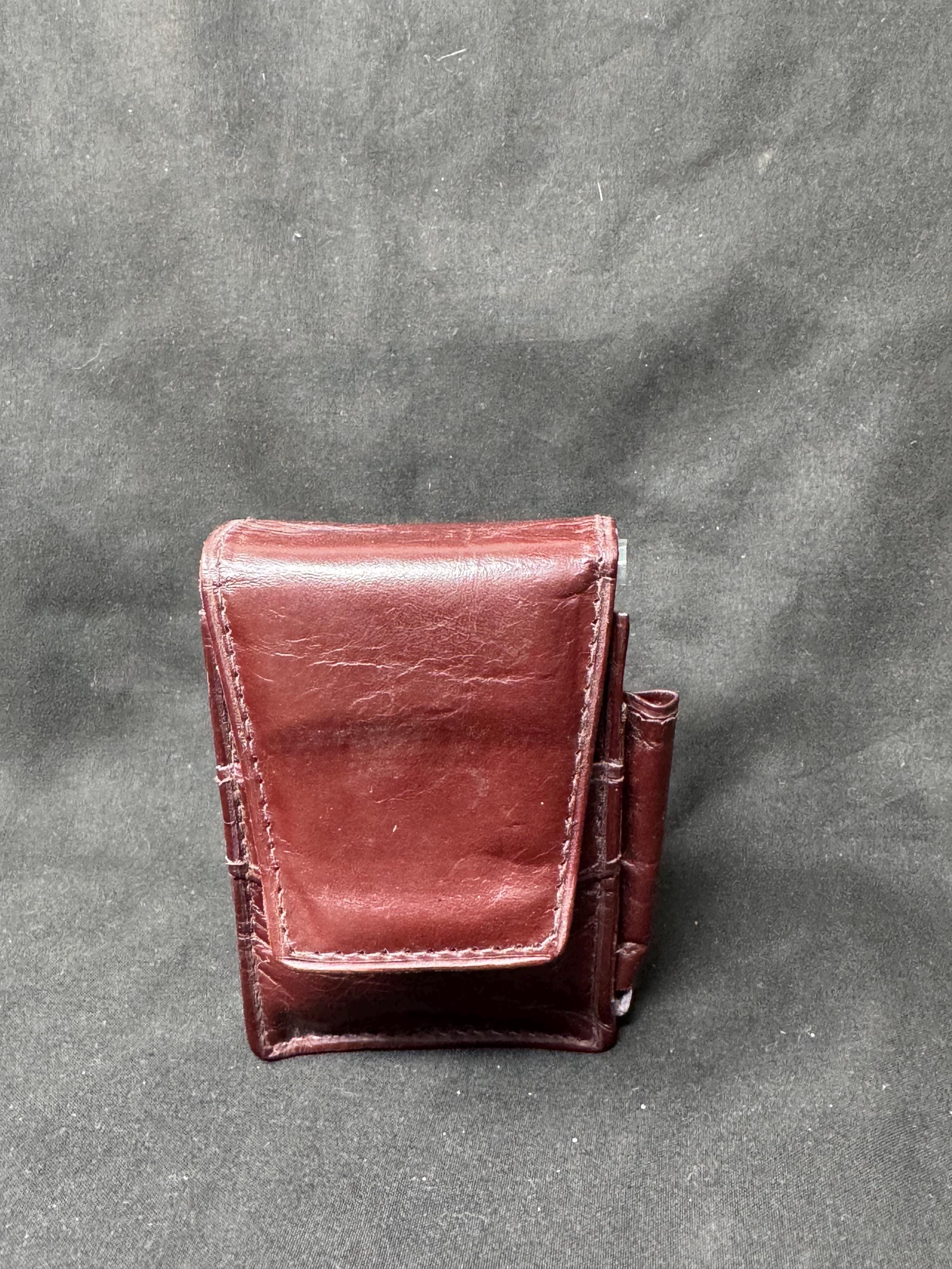 German Leather Cigarette & Lighter Case Set | Brass Star Detail | NOS 3