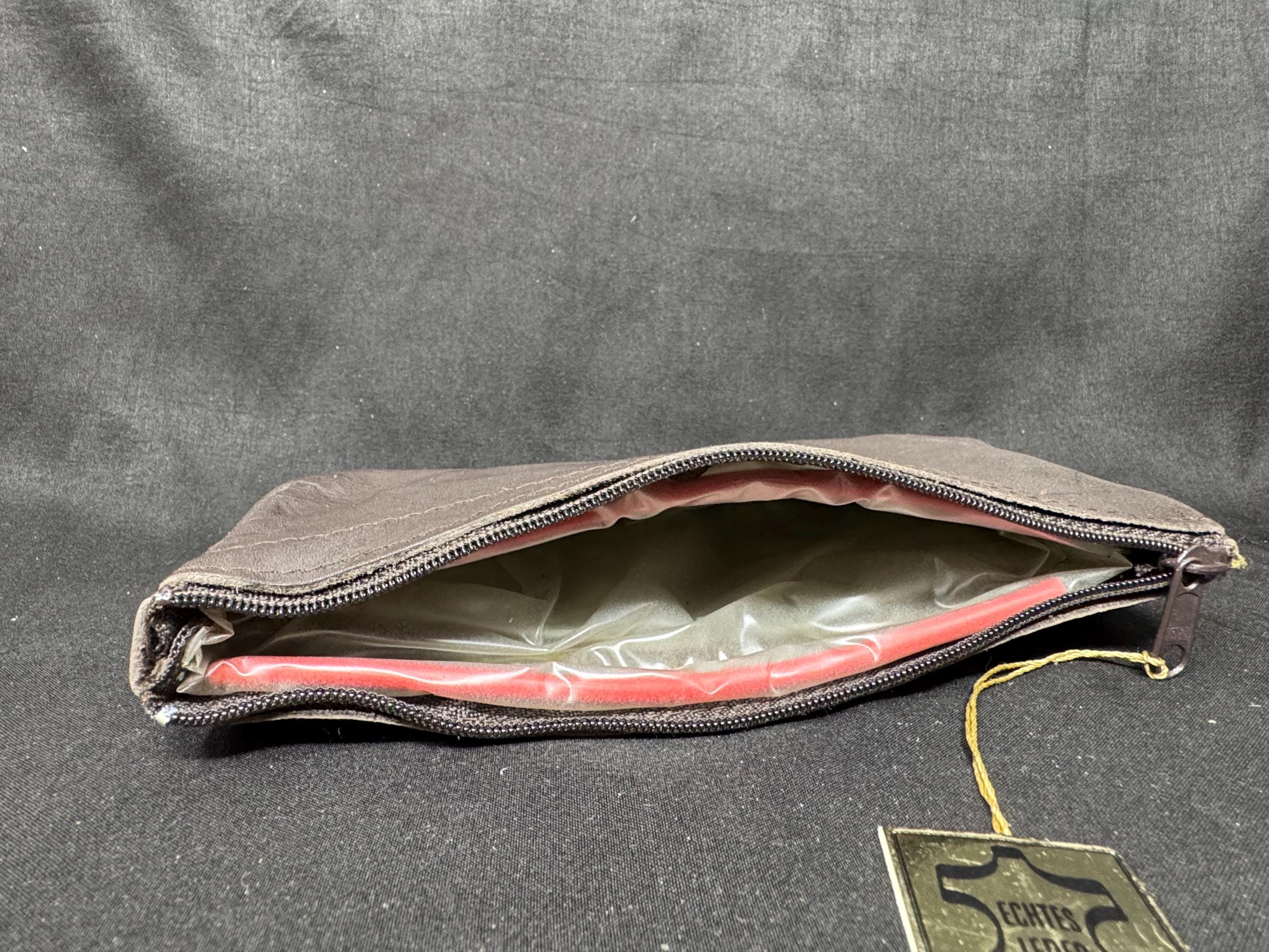 German Leather Dual-Compartment Pipe & Tobacco Pouch, Humidity-Lined, NOS Estate Accessory 3
