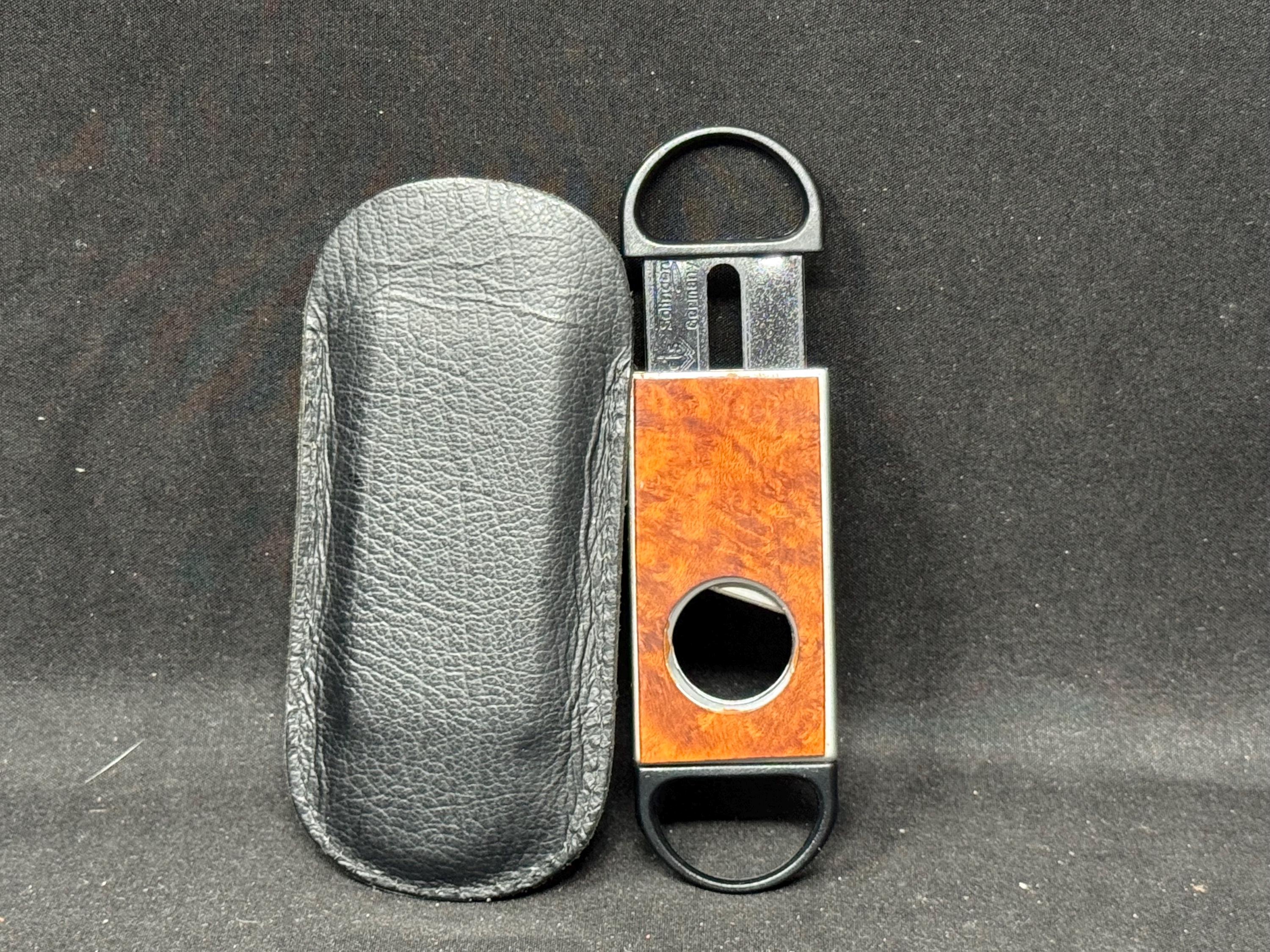 Mid-Century Modernist Guillotine Cigar Cutter | Translucent Blue Accent | 3 inch 2
