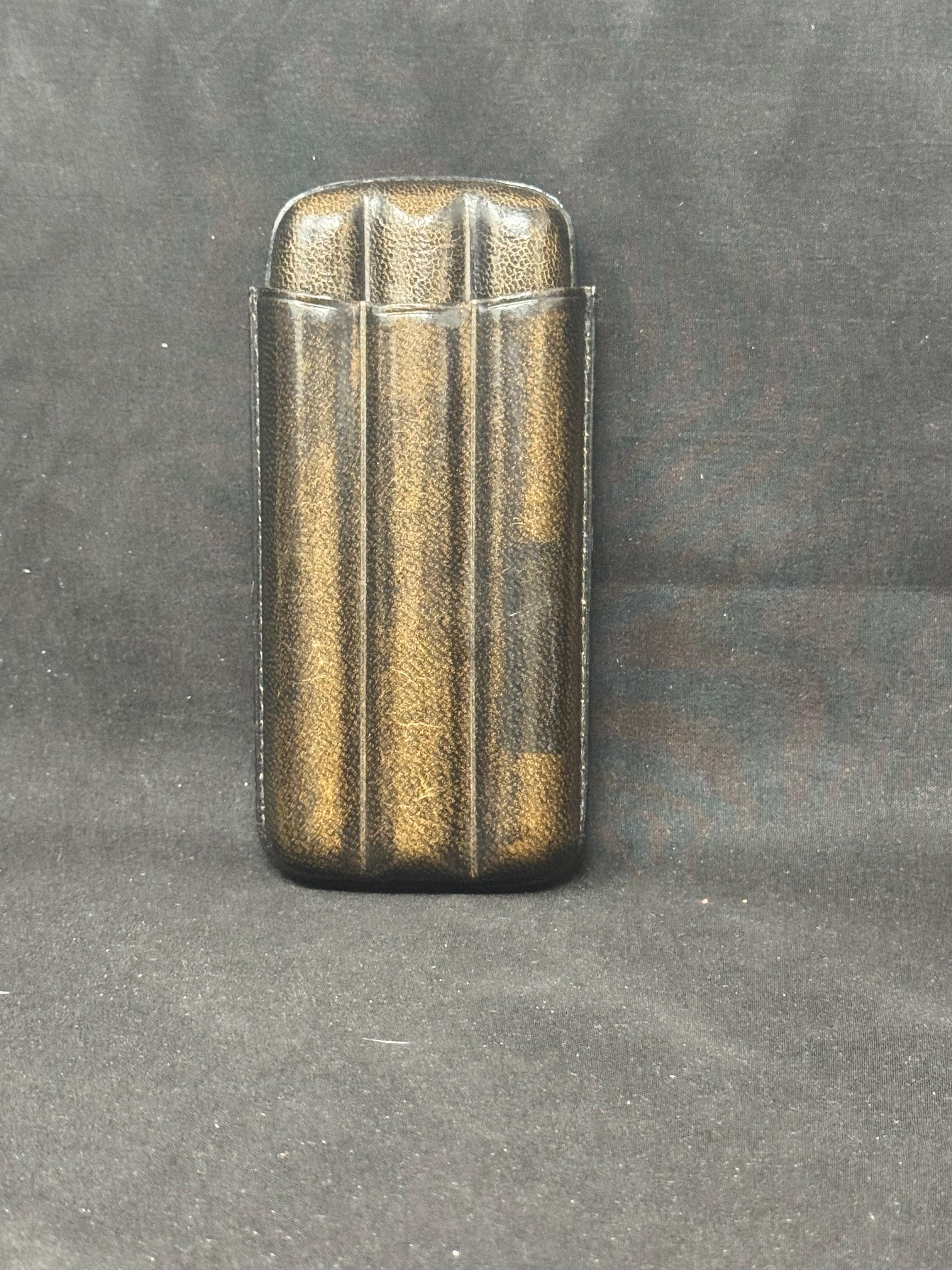 Ubrique Hard Leather 3-Cigar Travel Case - German Spec, Spanish Made, NOS