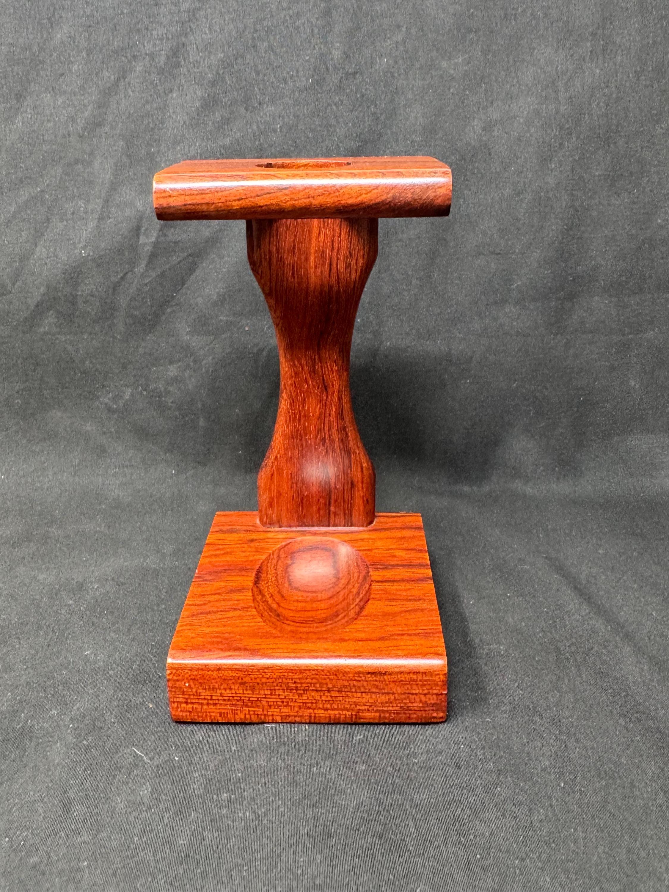 Mid-Century Modern Solitaire Pipe Stand | Mahogany & Glass NOS Display Rack 3
