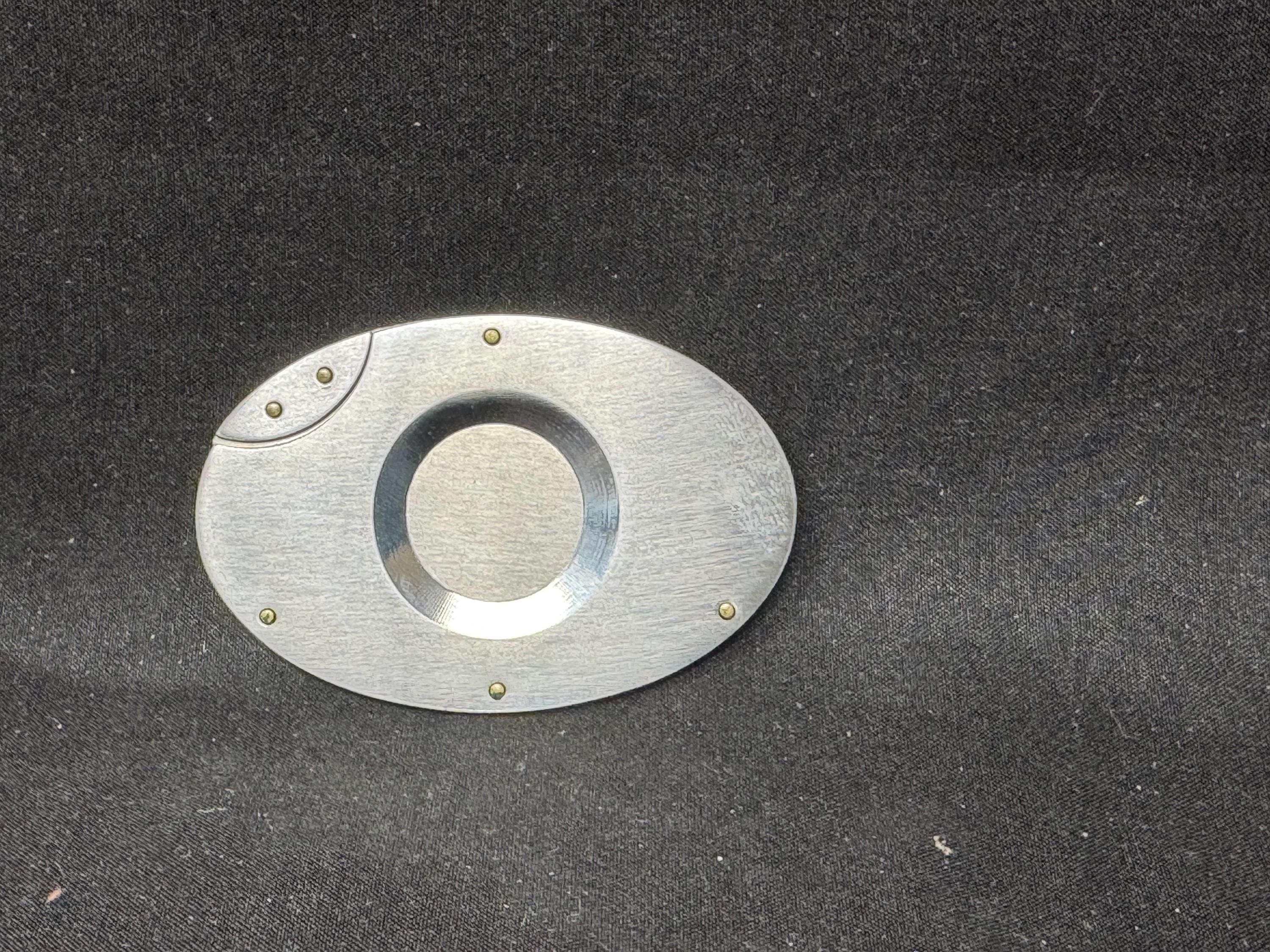 Oval Metal Cigar Cutter, Stainless Steel Finish, Copper Accent Screws 6