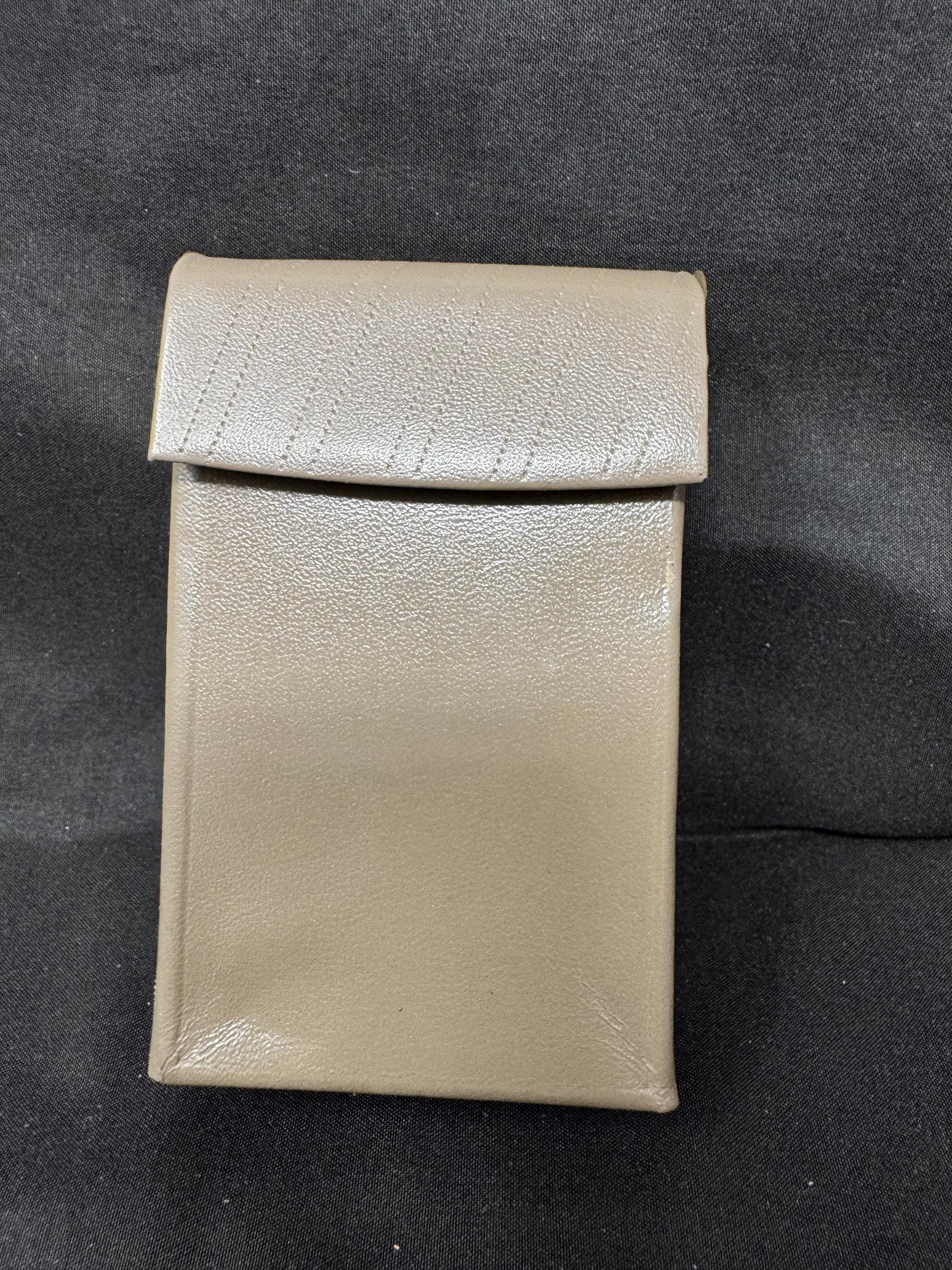 German Leather & Metal Cigarette Case Hard Shell with Hinges Original Kontrollschein 7