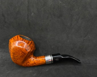 German Estates: Design Berlin Smooth Paneled Bent Rhodesian with Silver (37) (9mm) Tobacco Pipe Unsmoked.