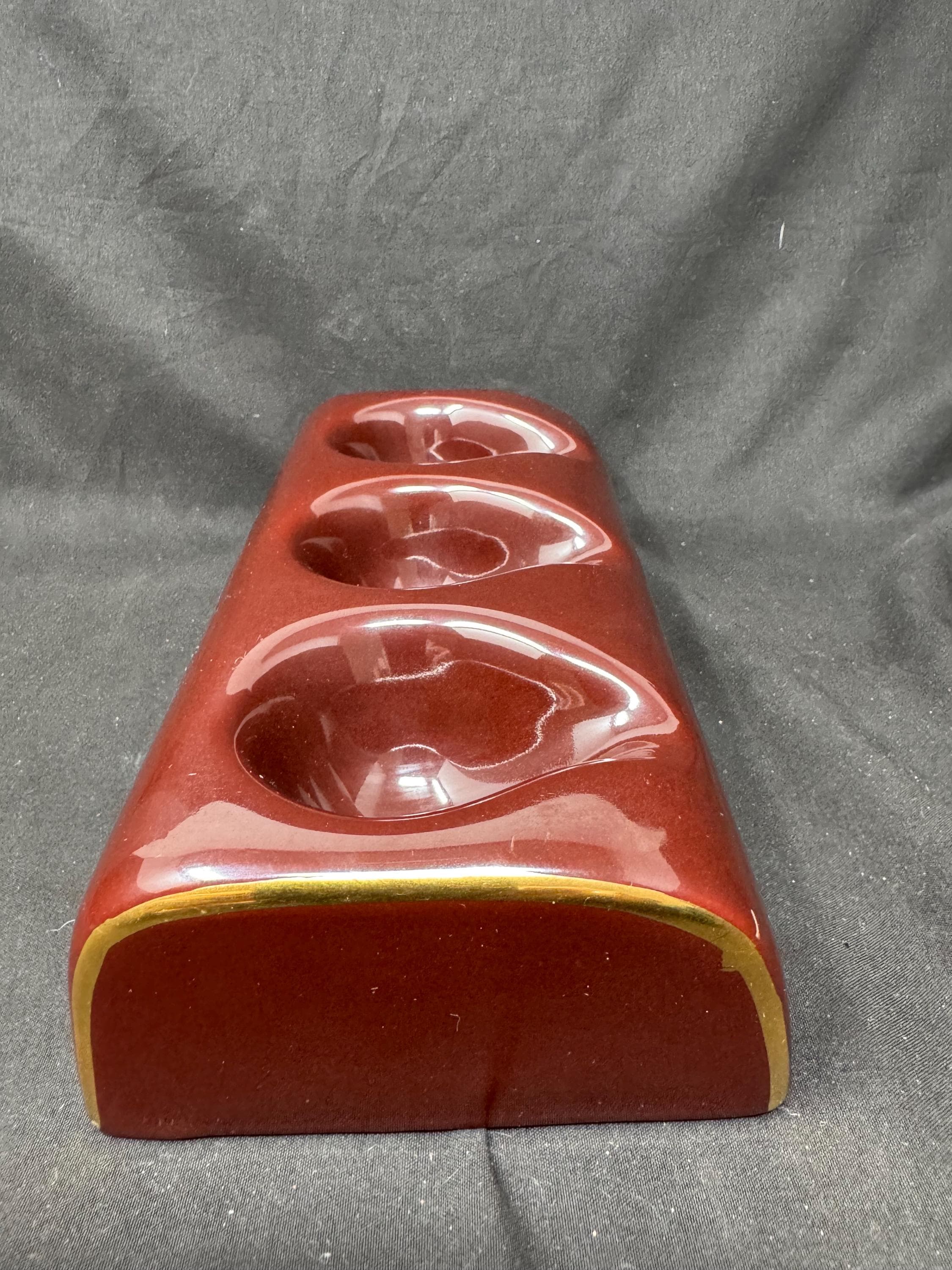 Art Deco Revival Chocolate Ceramic Triple Pipe Stand - New Old Stock NOS 3