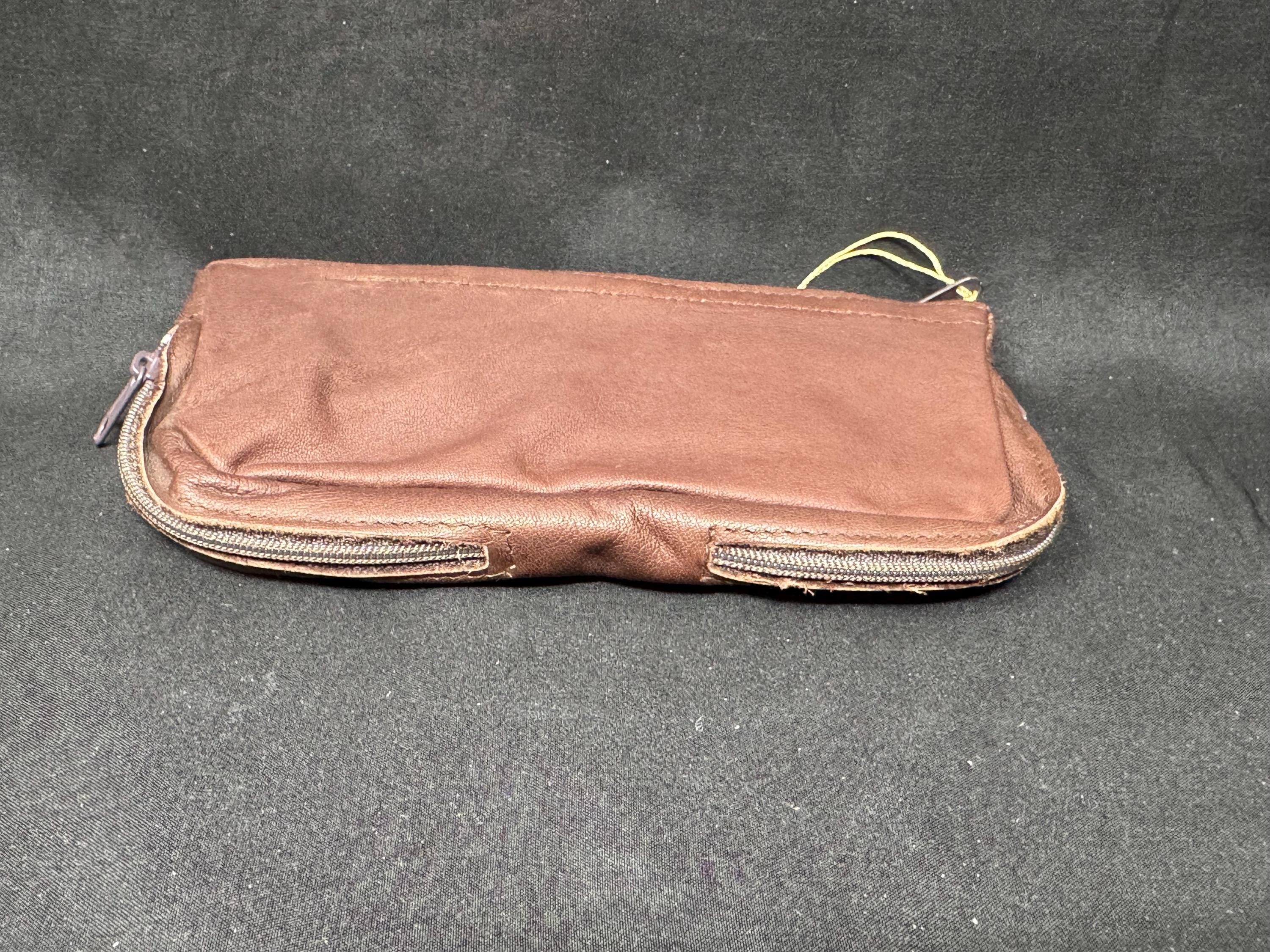 Vintage German Leather Dual-Compartment Pipe Tobacco Pouch NOS 5
