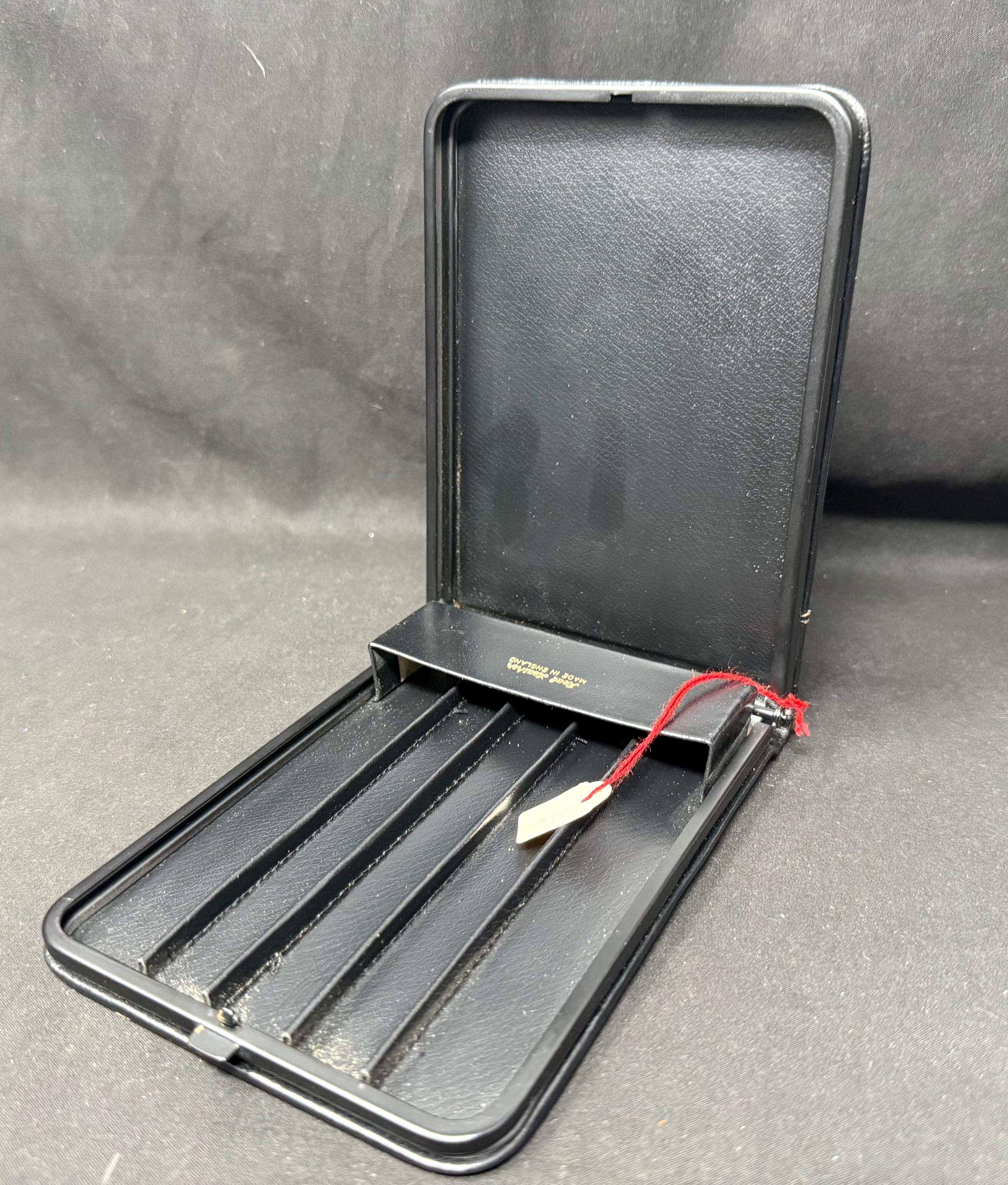 English Leather Cigar Case | 5-Slot | Black Metal Frame | New Old Stock