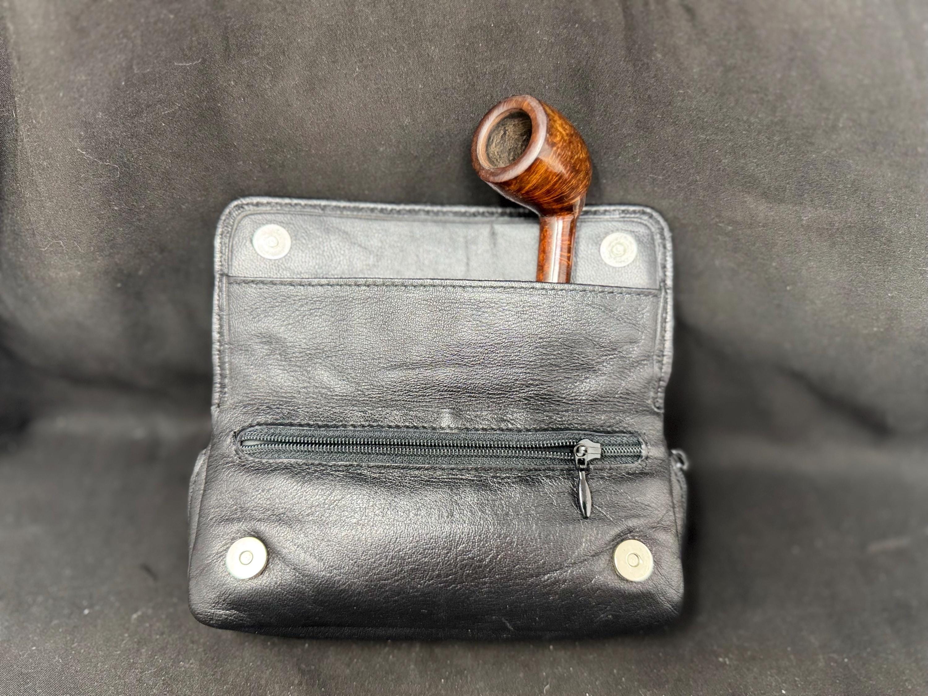 Vintage Leather Roll-Up Tobacco Pouch - 2 oz Capacity, 4-Pipe Storage 3