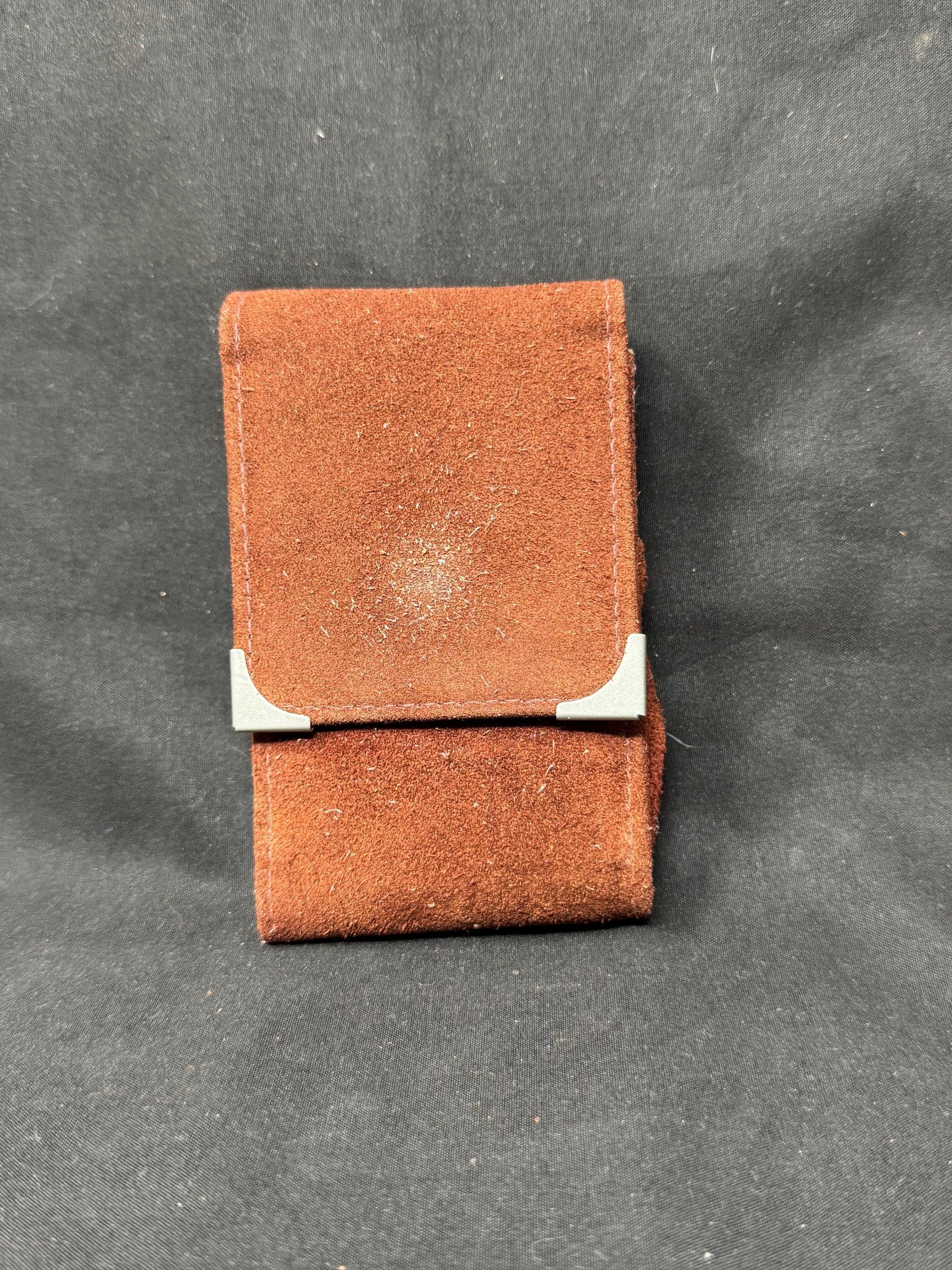 German Leather Cigarette & Lighter Set, Brass Star Detail, NOS c.1970s