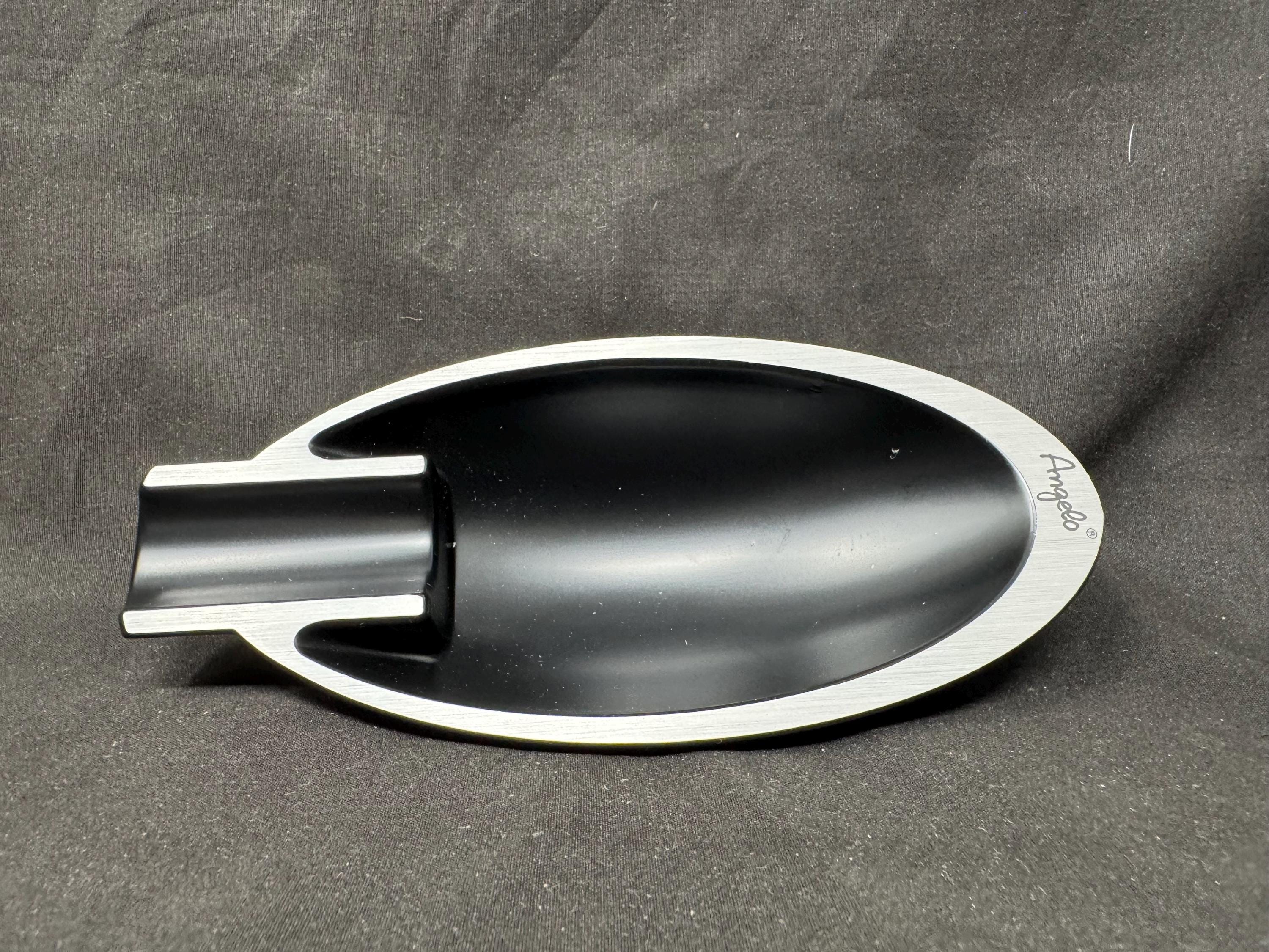 ANGELO Patented Ceramic Ashtray, Italian Mid-Century Modern, Glossy Black with Grey Rim 2