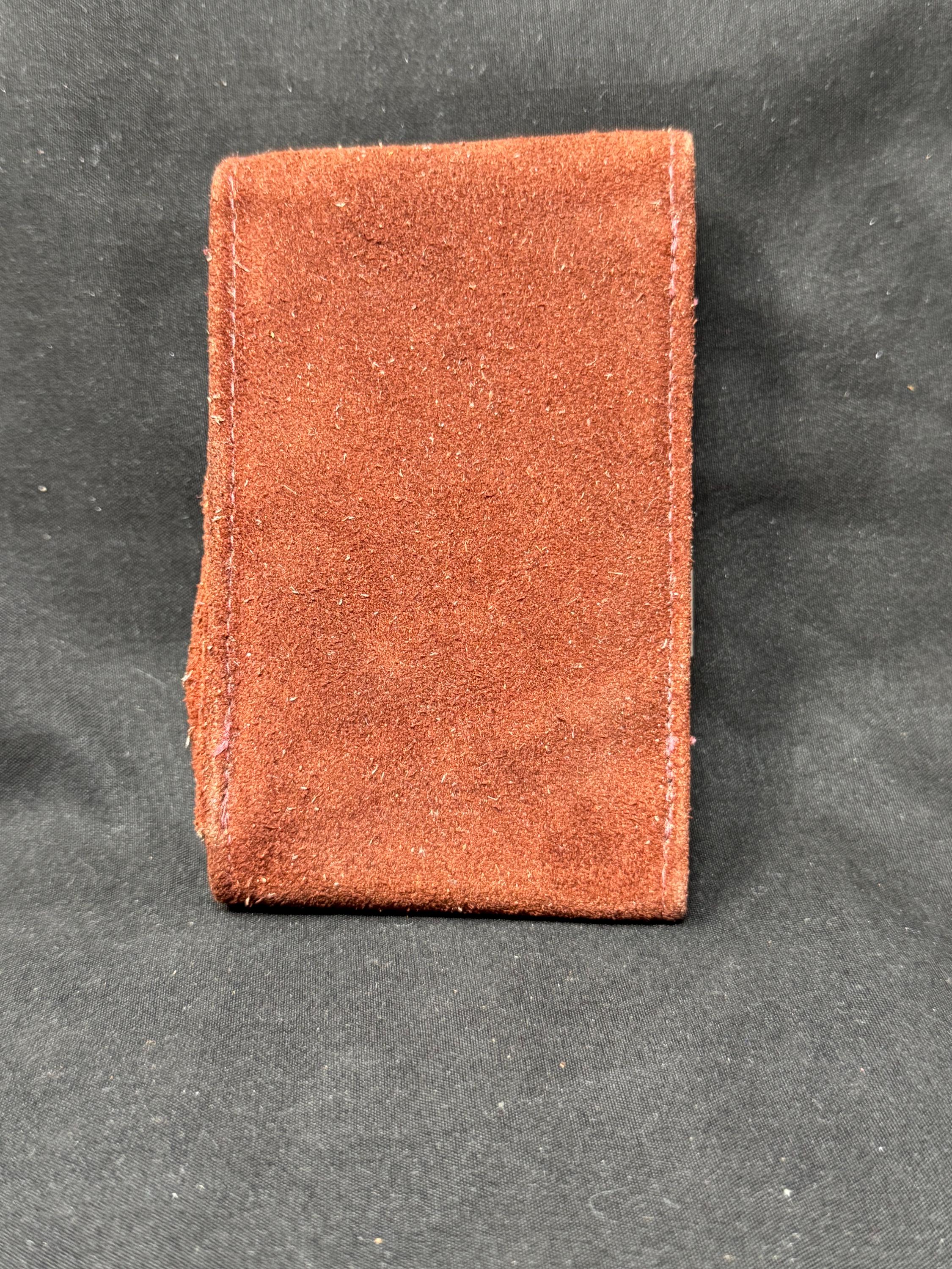German Leather Cigarette & Lighter Set, Brass Star Detail, NOS c.1970s 2