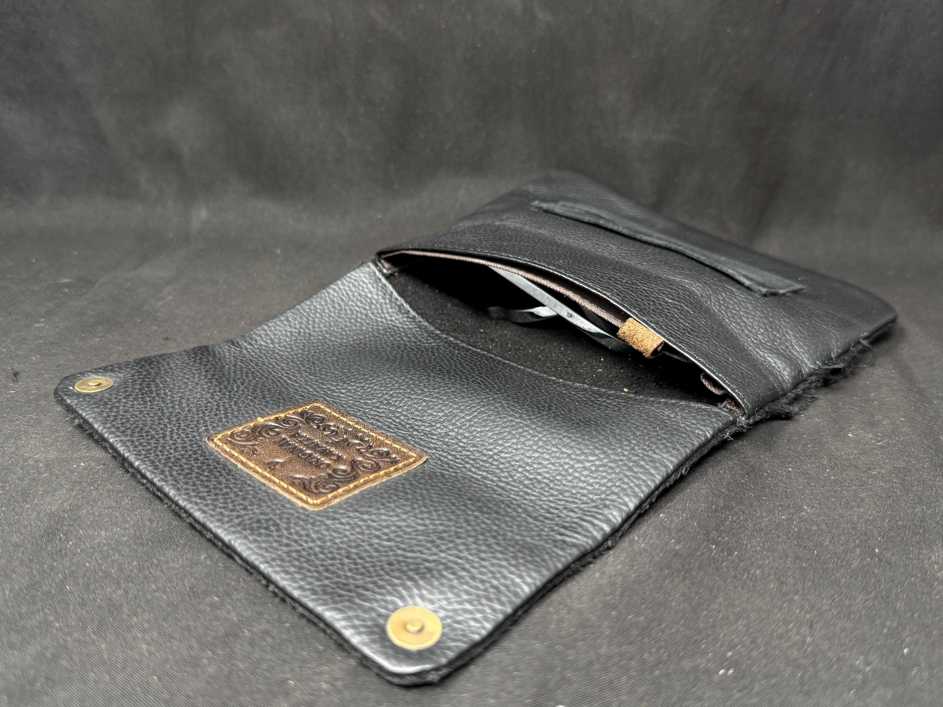 Vintage German Leather Tobacco Pouch with Brass Buttons and Tool Pockets 4
