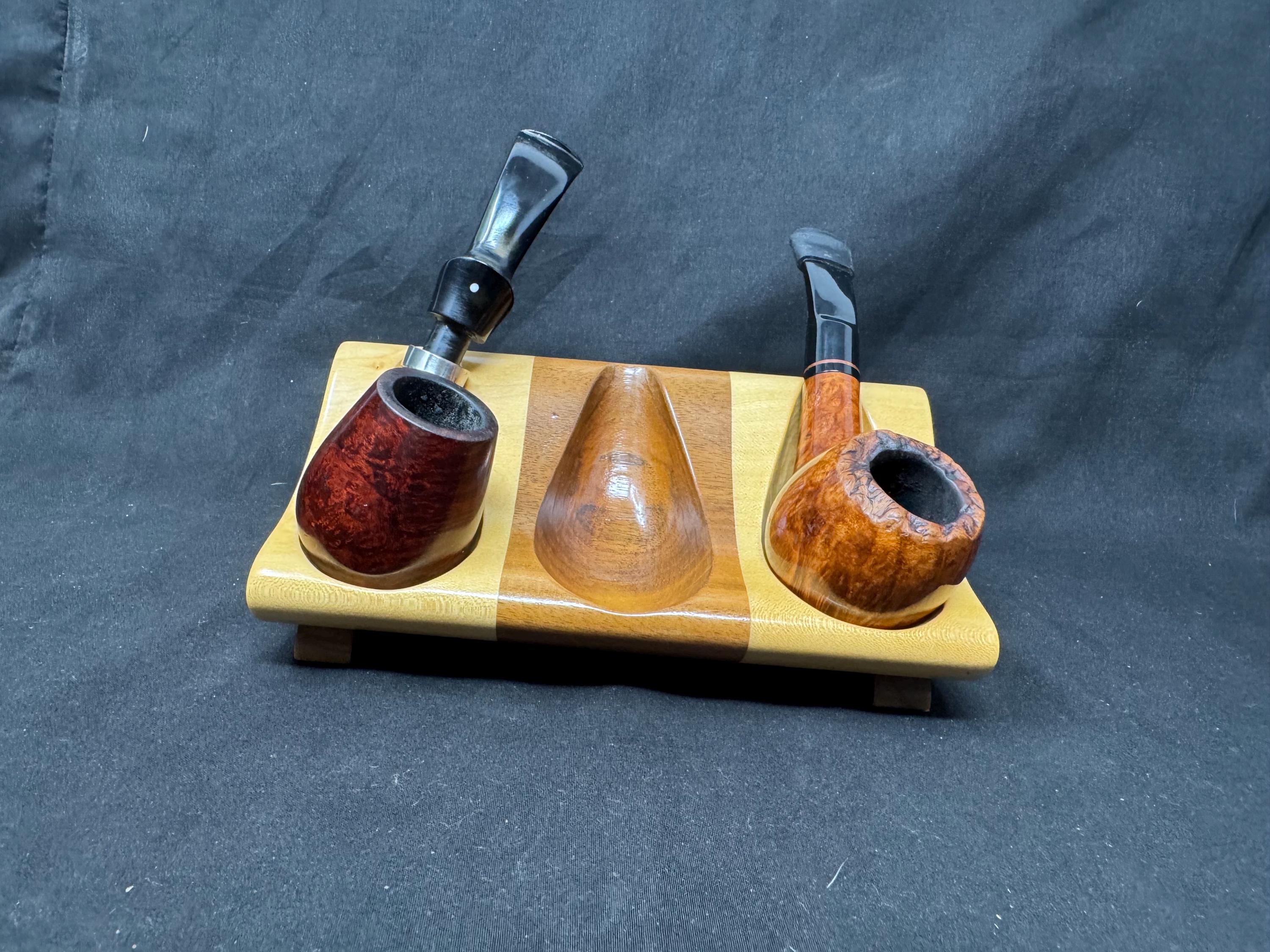 Arcadia S.N.C. Pesaro Mid-Century Modern Pipe Stand - Italian Carved Wood Trio Holder 2