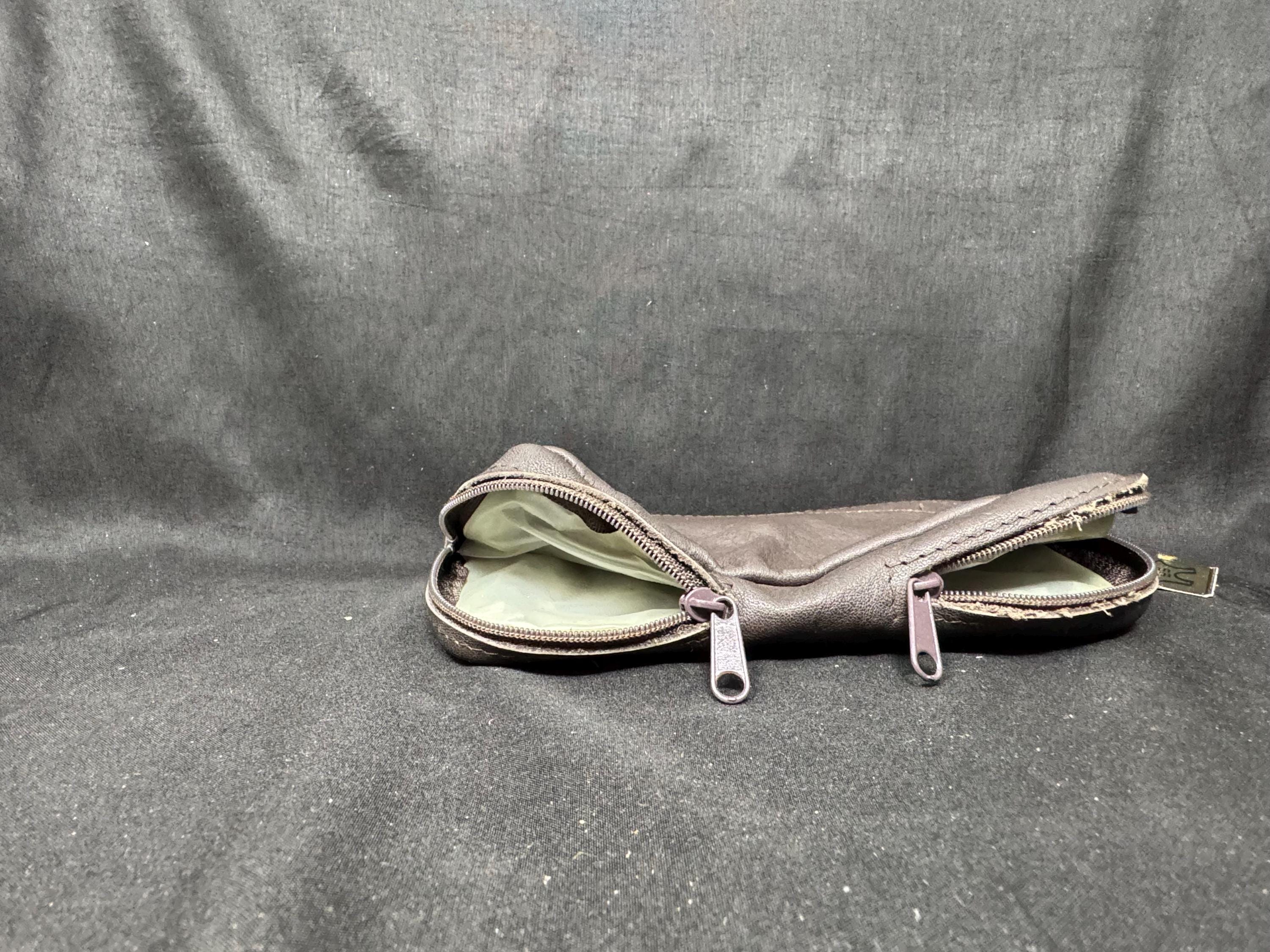 German Leather Dual-Compartment Pipe & Tobacco Pouch, Humidity-Lined, NOS Estate Accessory 2