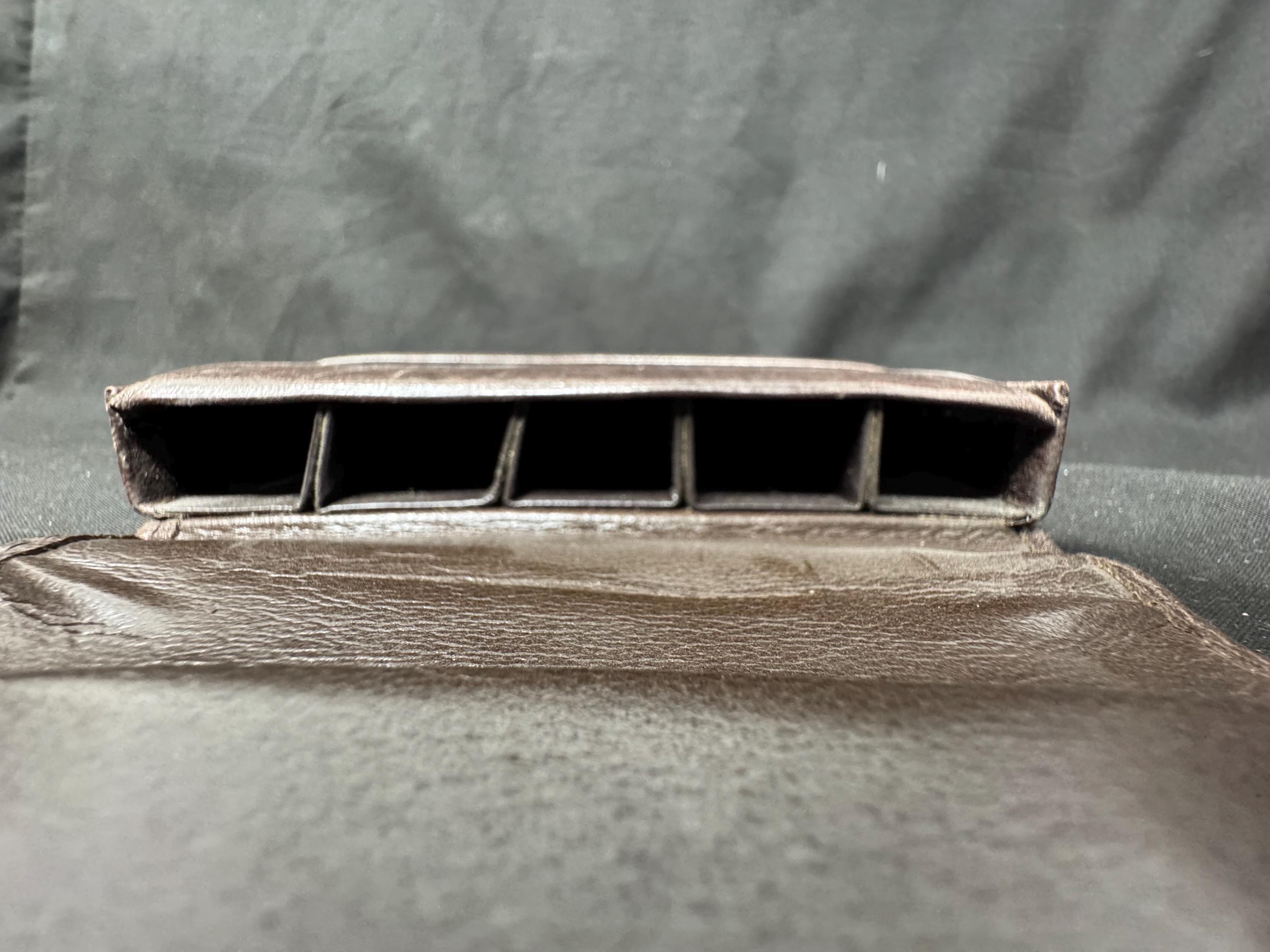 Genuine Leather 5-Cigar Case w/ External Lid & Accessory Pocket - Vintage Smoking Collectible 5