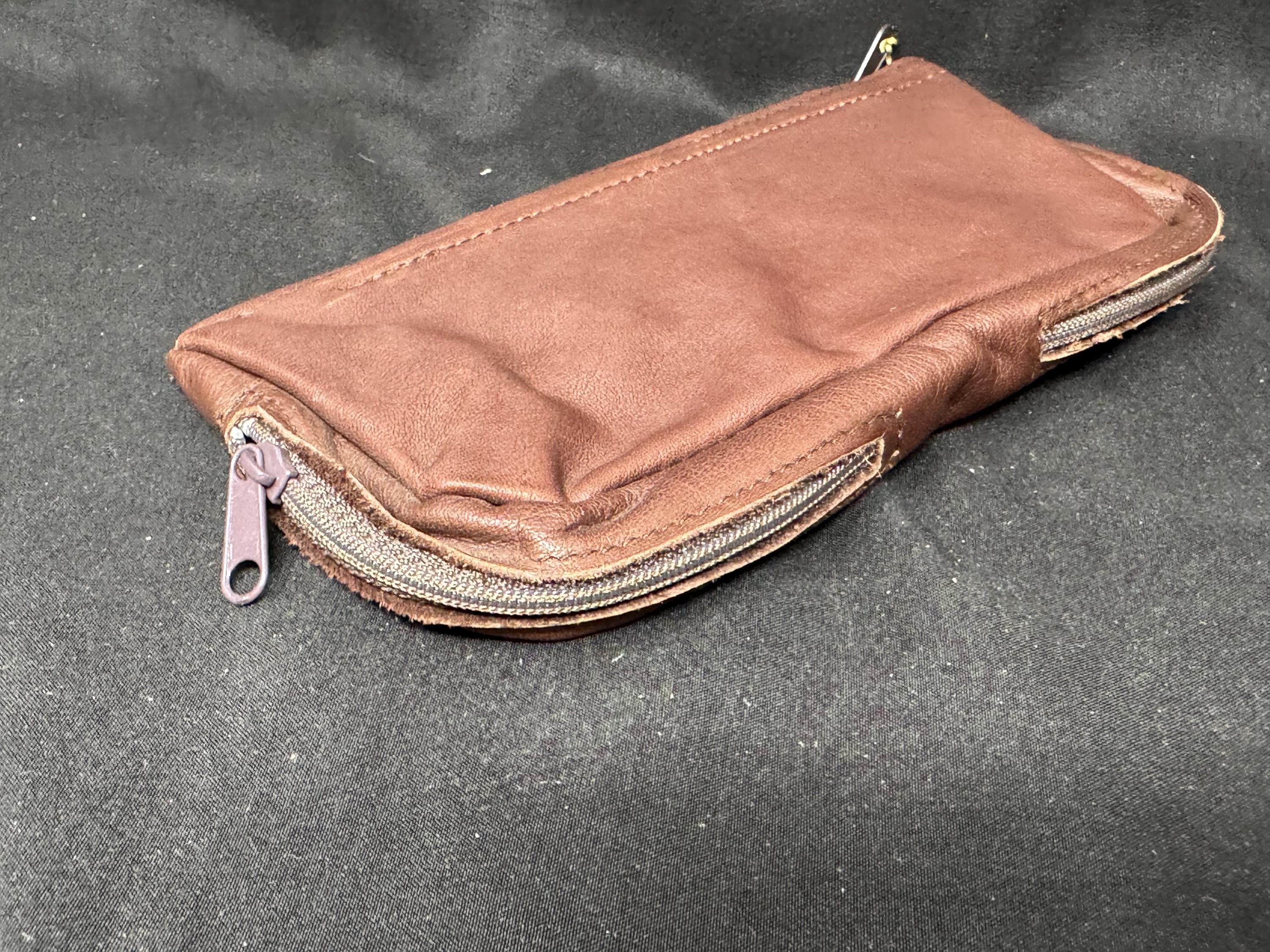 Vintage German Leather Dual-Compartment Pipe Tobacco Pouch NOS 2