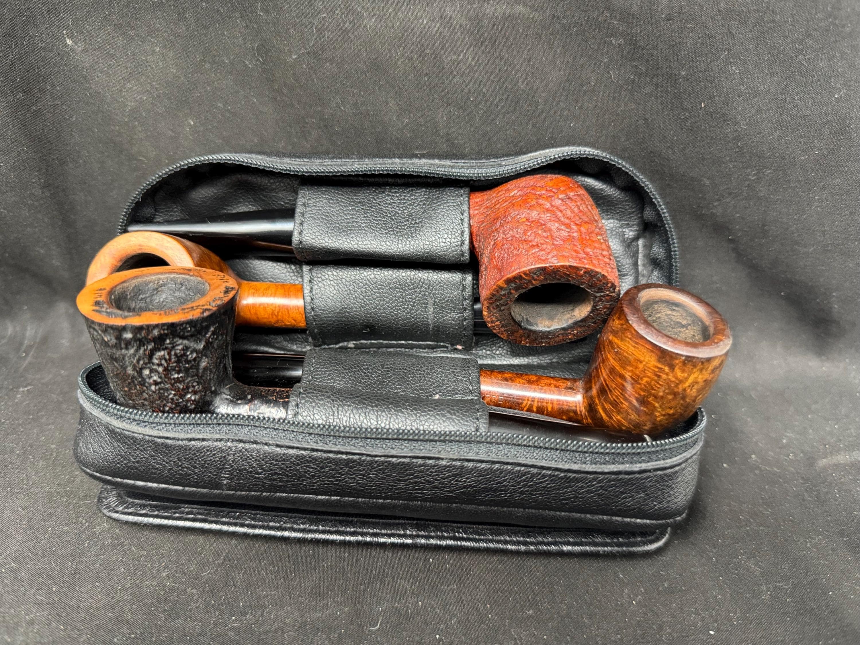 Vintage Leather Roll-Up Tobacco Pouch - 2 oz Capacity, 4-Pipe Storage