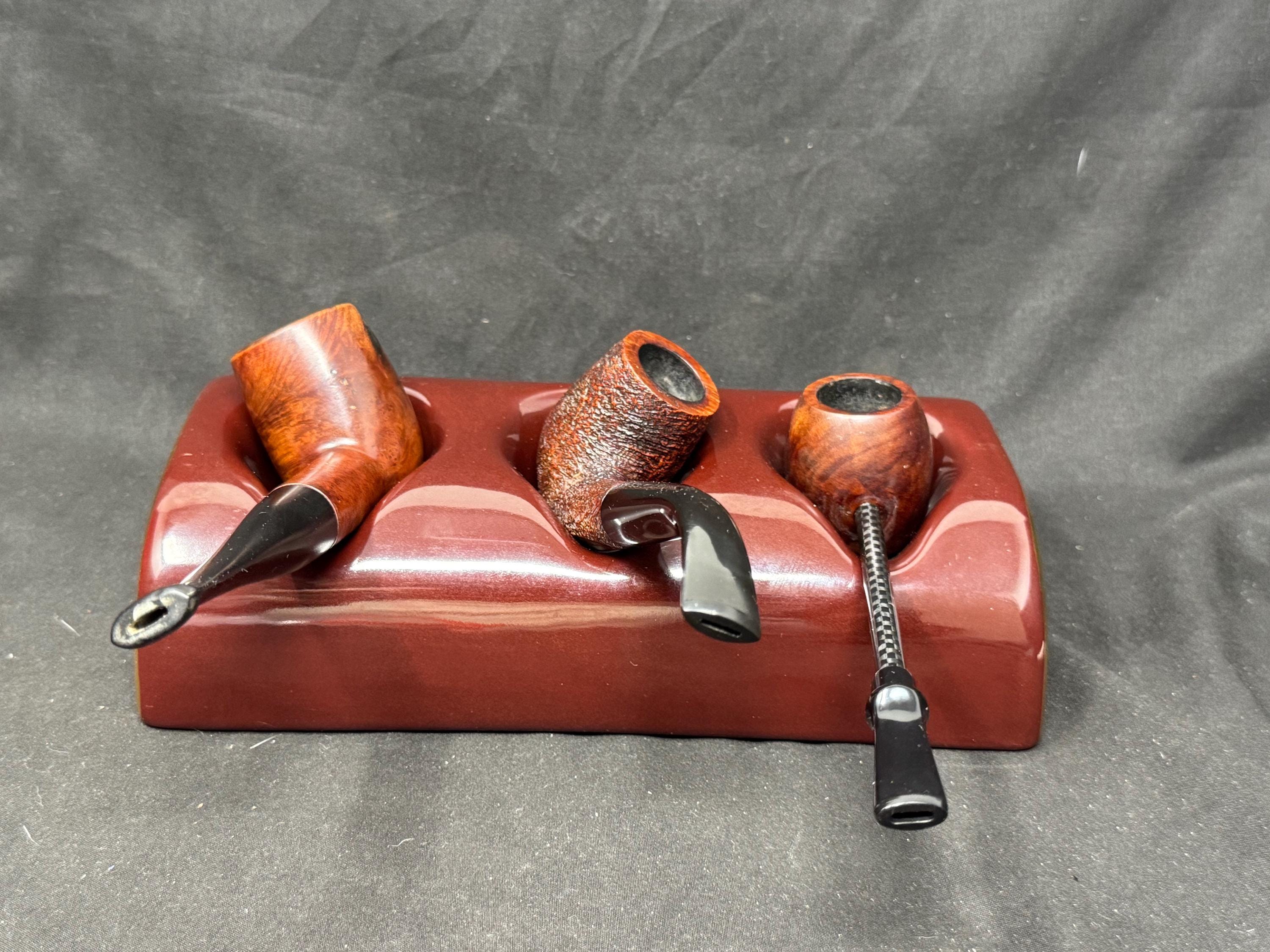 Art Deco Revival Chocolate Ceramic Triple Pipe Stand - New Old Stock NOS 8