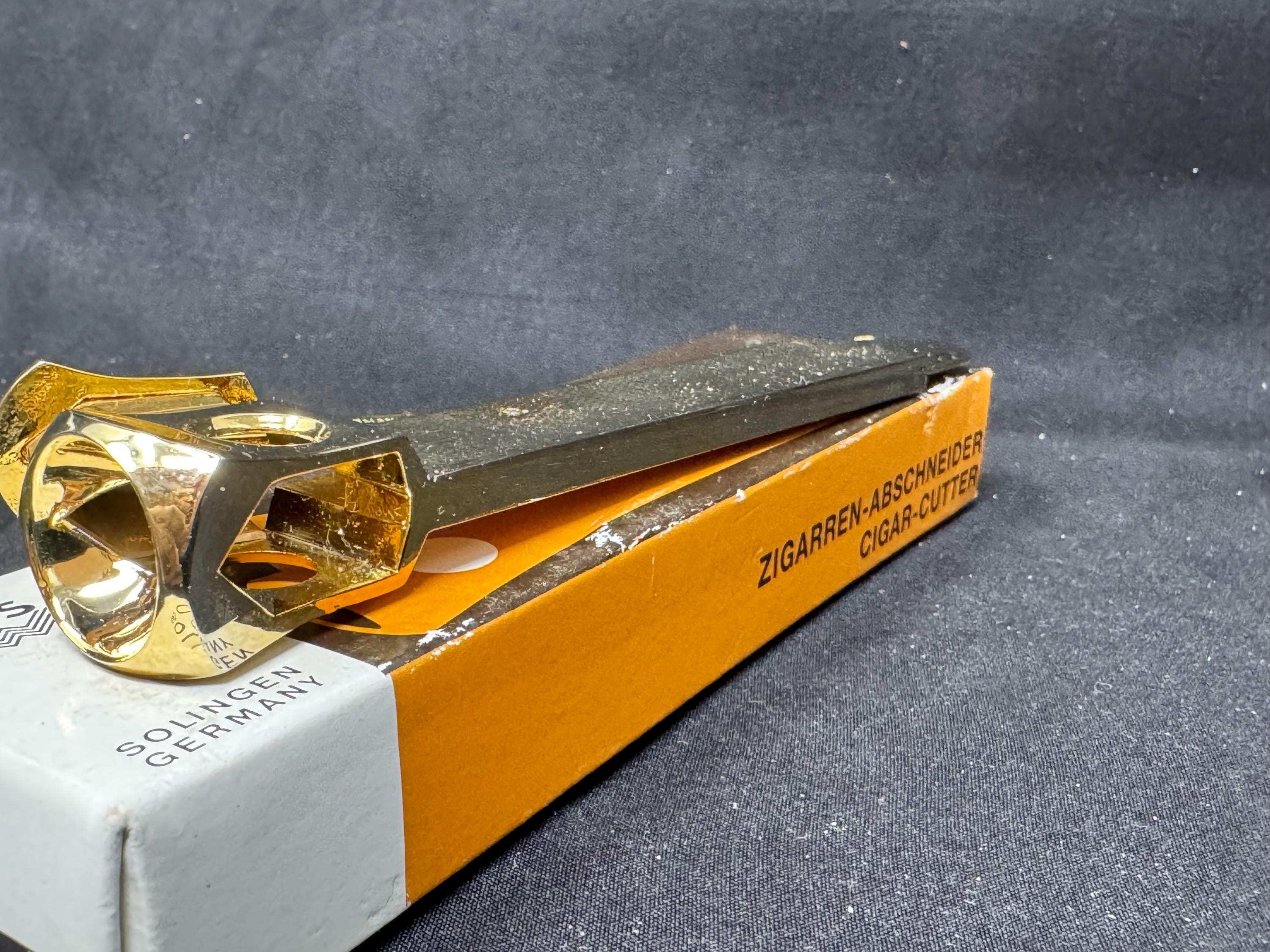 CTS Wolfertz Solingen Gold-Tone V-Cut Cigar Cutter, Original Box, 1980s-1990s 3
