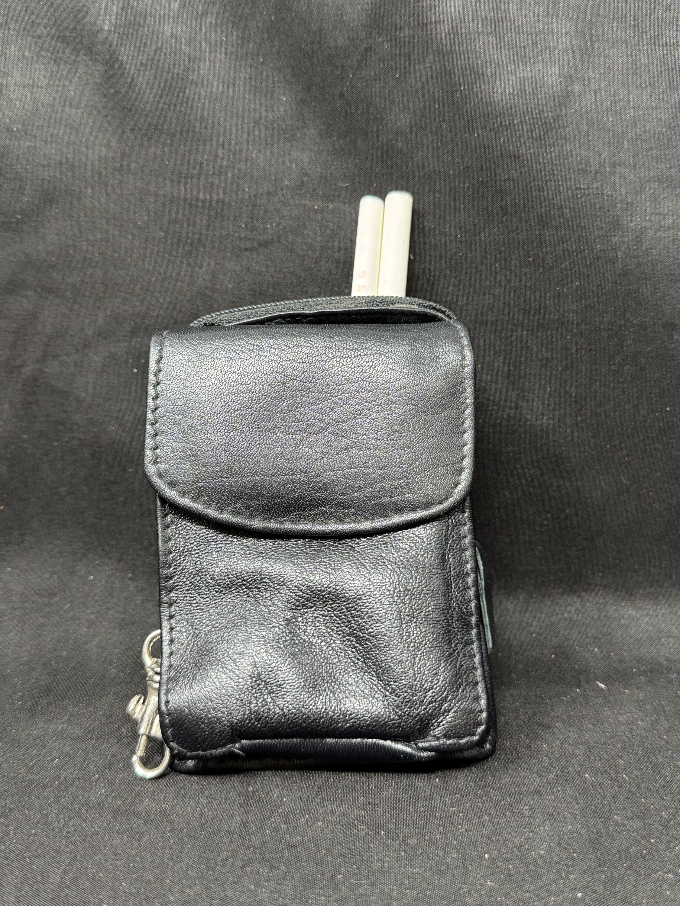 German Leather Cigarette & Essentials Holder - Vintage Tabakladen Stock - Black Genuine Leather
