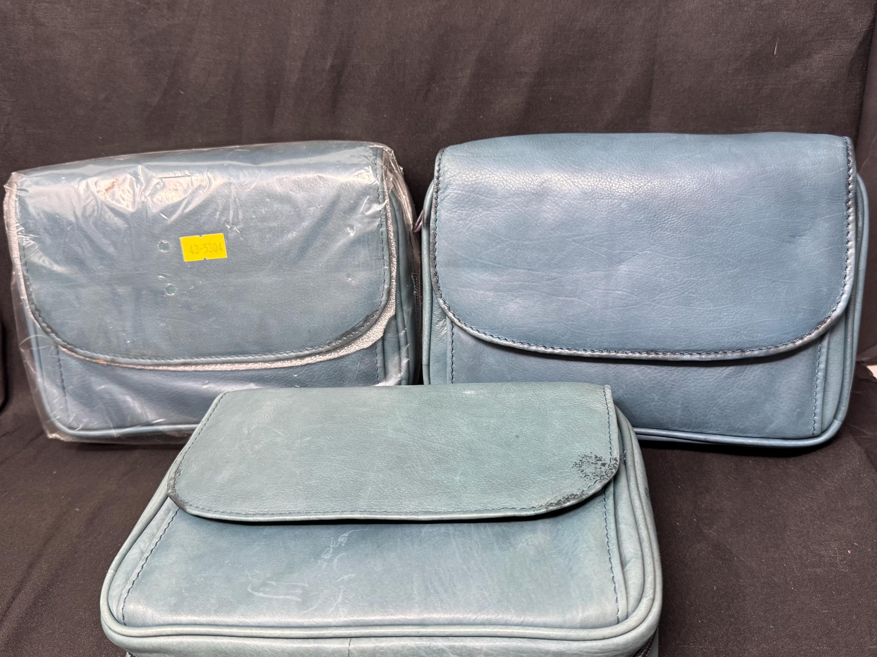 German Blue Leather 4-Pipe Organizer Bag, 8x6x2 inches | Tobacco & Tool Storage Case