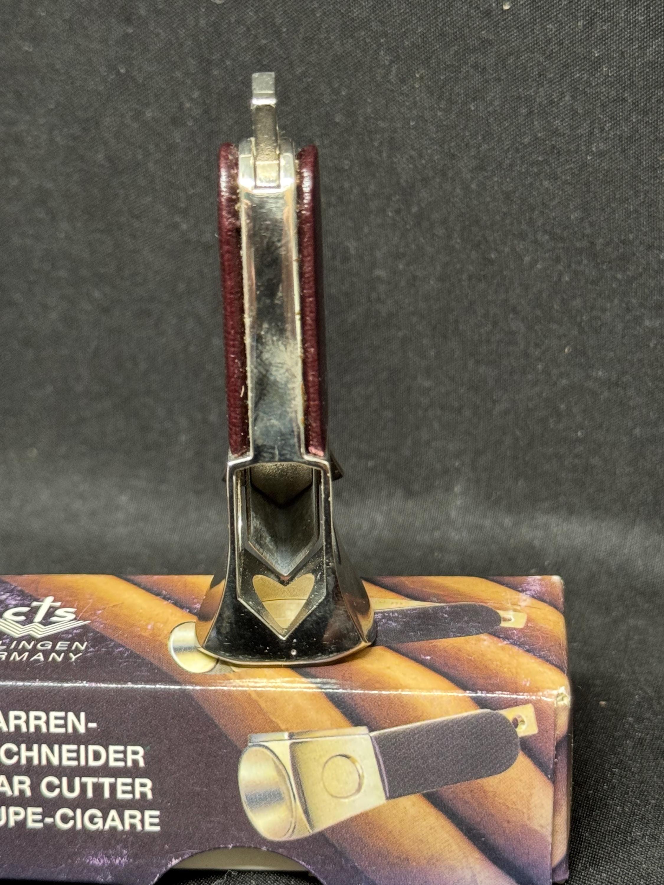 CTS Solingen Germany Mini V-Cut Cigar Cutter, Gold-Tone, NIB, 1950s-60s 3
