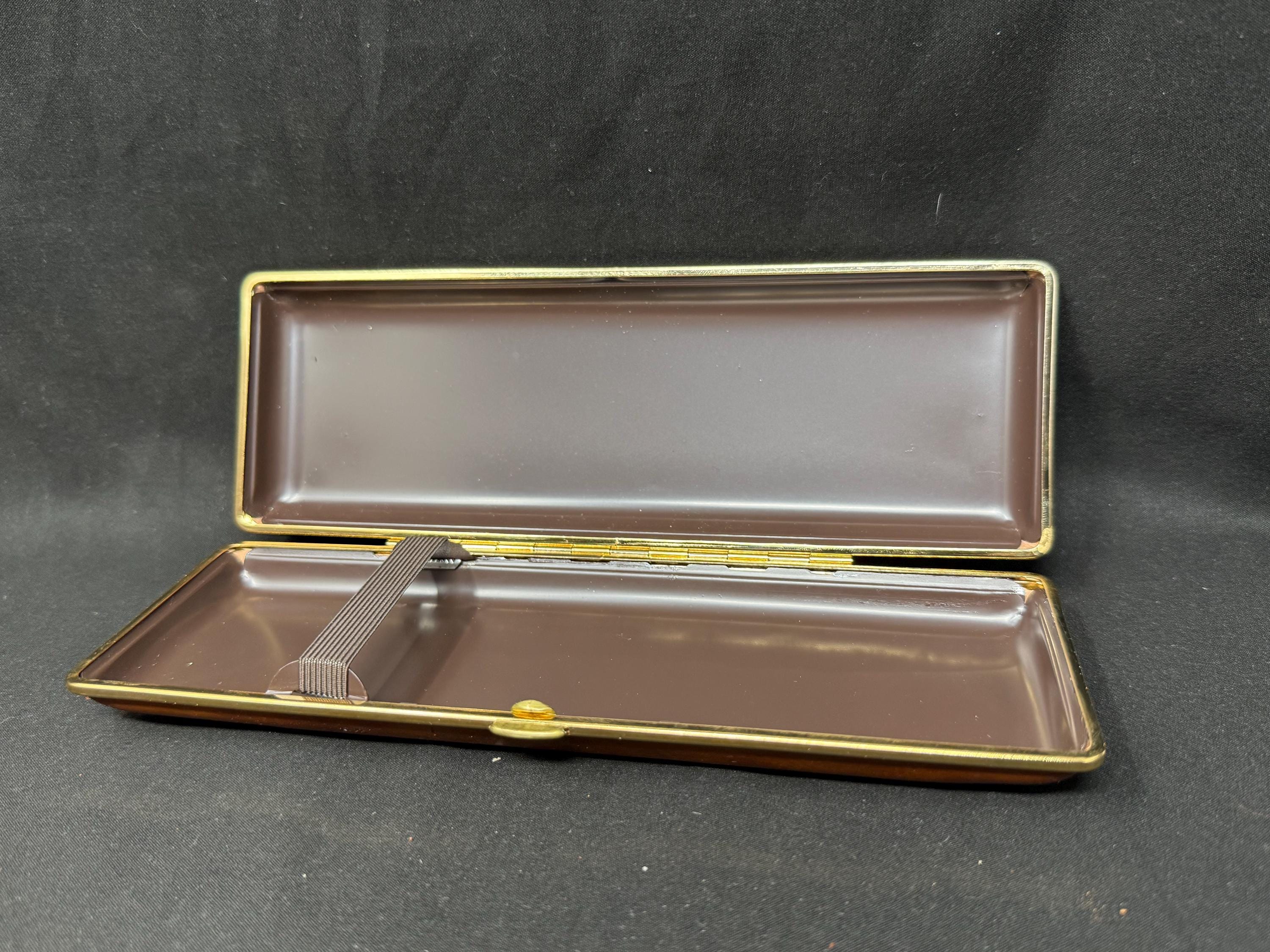 Antique German Leather Cigar Case with Metal Frame, Mid-20th Century NOS 6