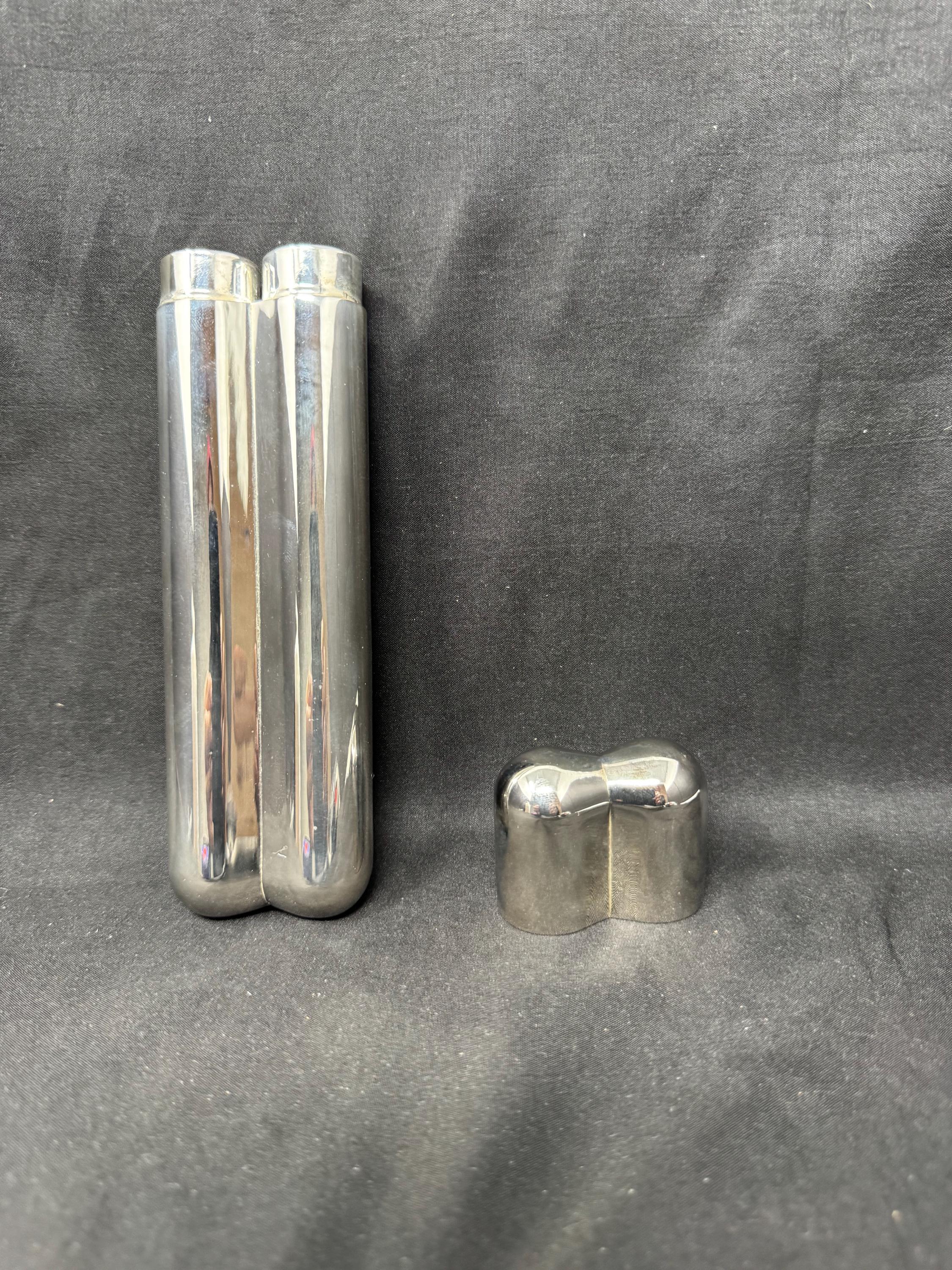 Coltron Silver-Plated Dual Cigar Tube, Model 04.515, Humidity Control - NOS 2