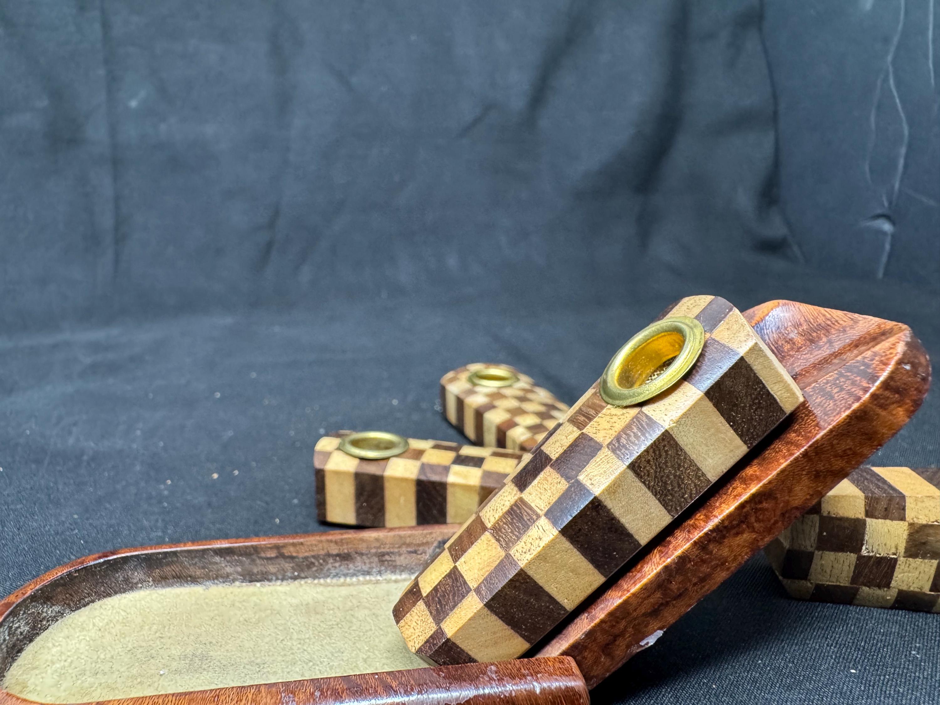 Ekoms Handmade Checkered Exotic Wood Mini Pipe - Black Marble Grain 4