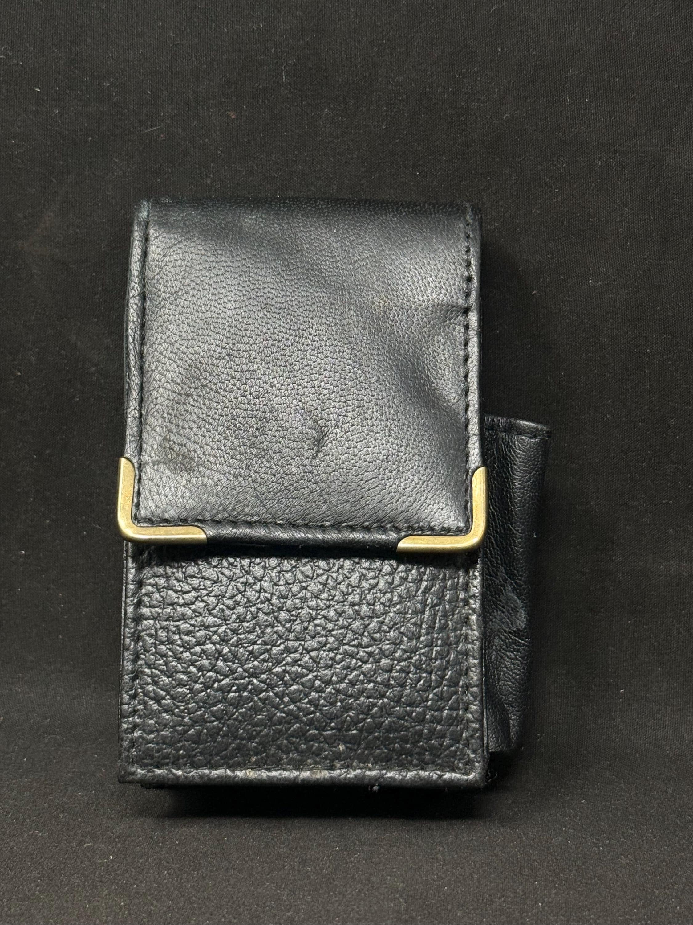 German Leather Cigarette & Lighter Case Set | Brass Star Detail | NOS