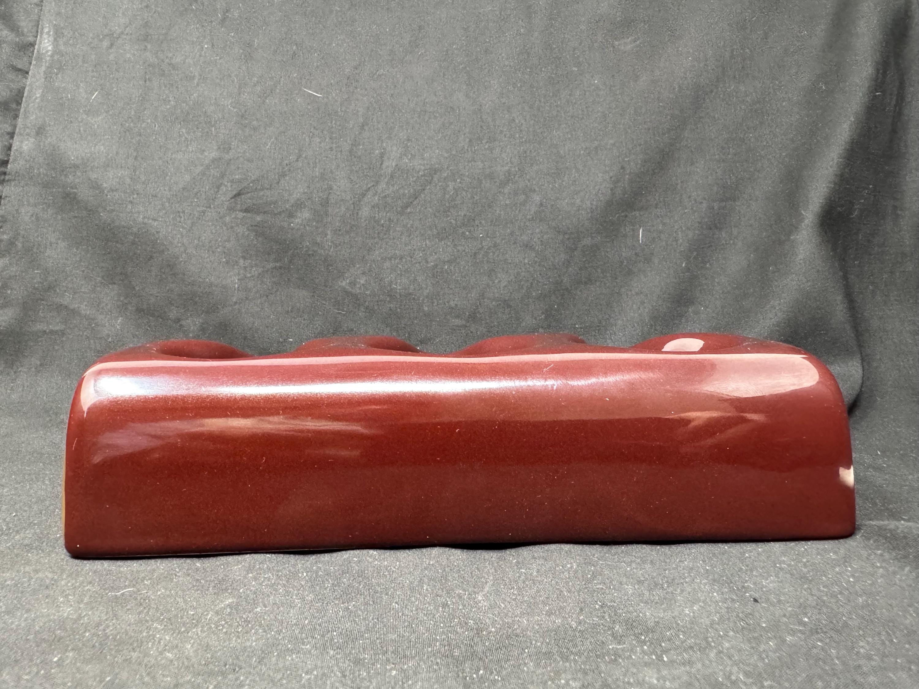 Art Deco Revival Chocolate Ceramic Triple Pipe Stand - New Old Stock NOS 5
