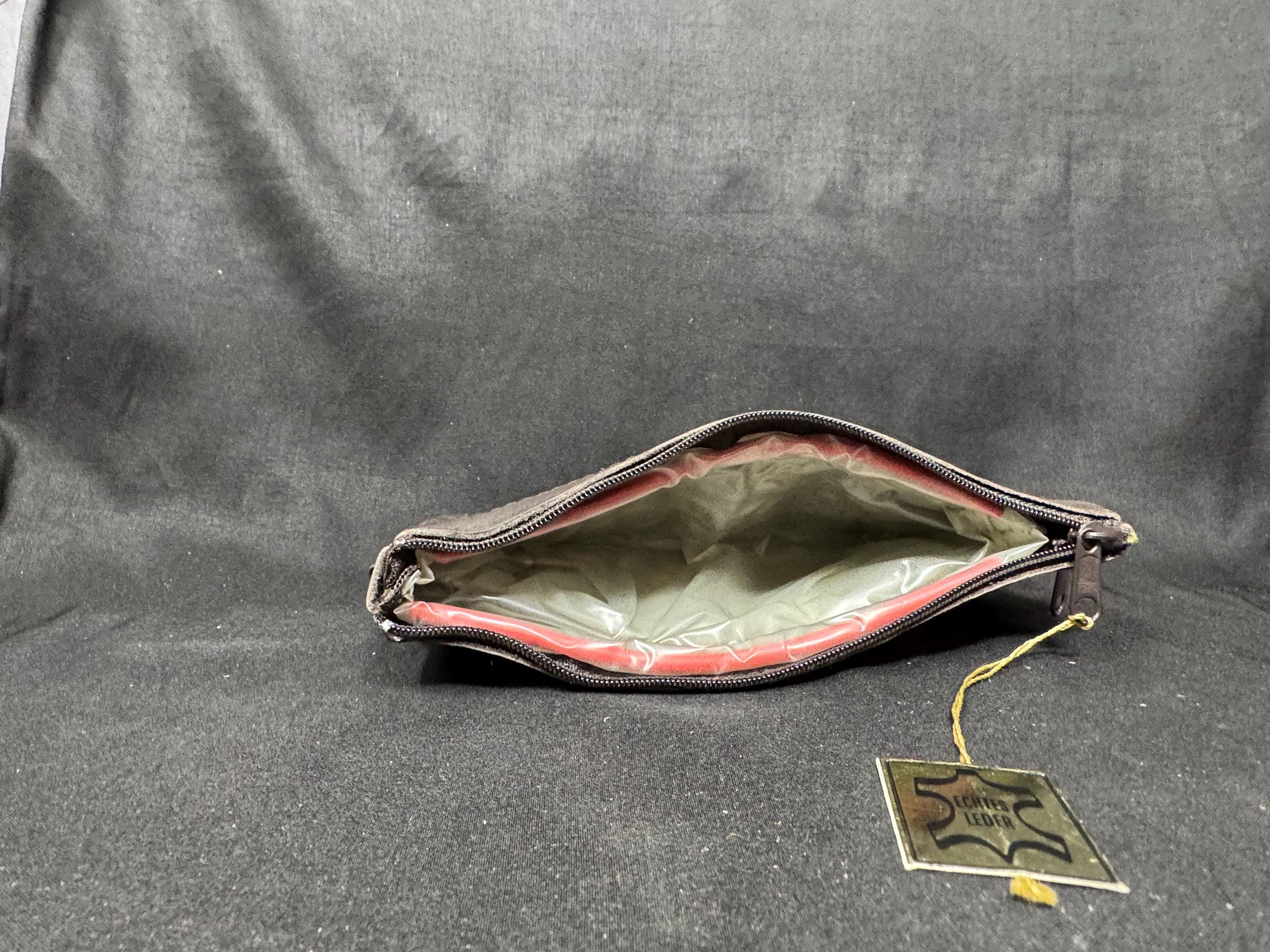 German Leather Dual-Compartment Pipe & Tobacco Pouch, Humidity-Lined, NOS Estate Accessory 4