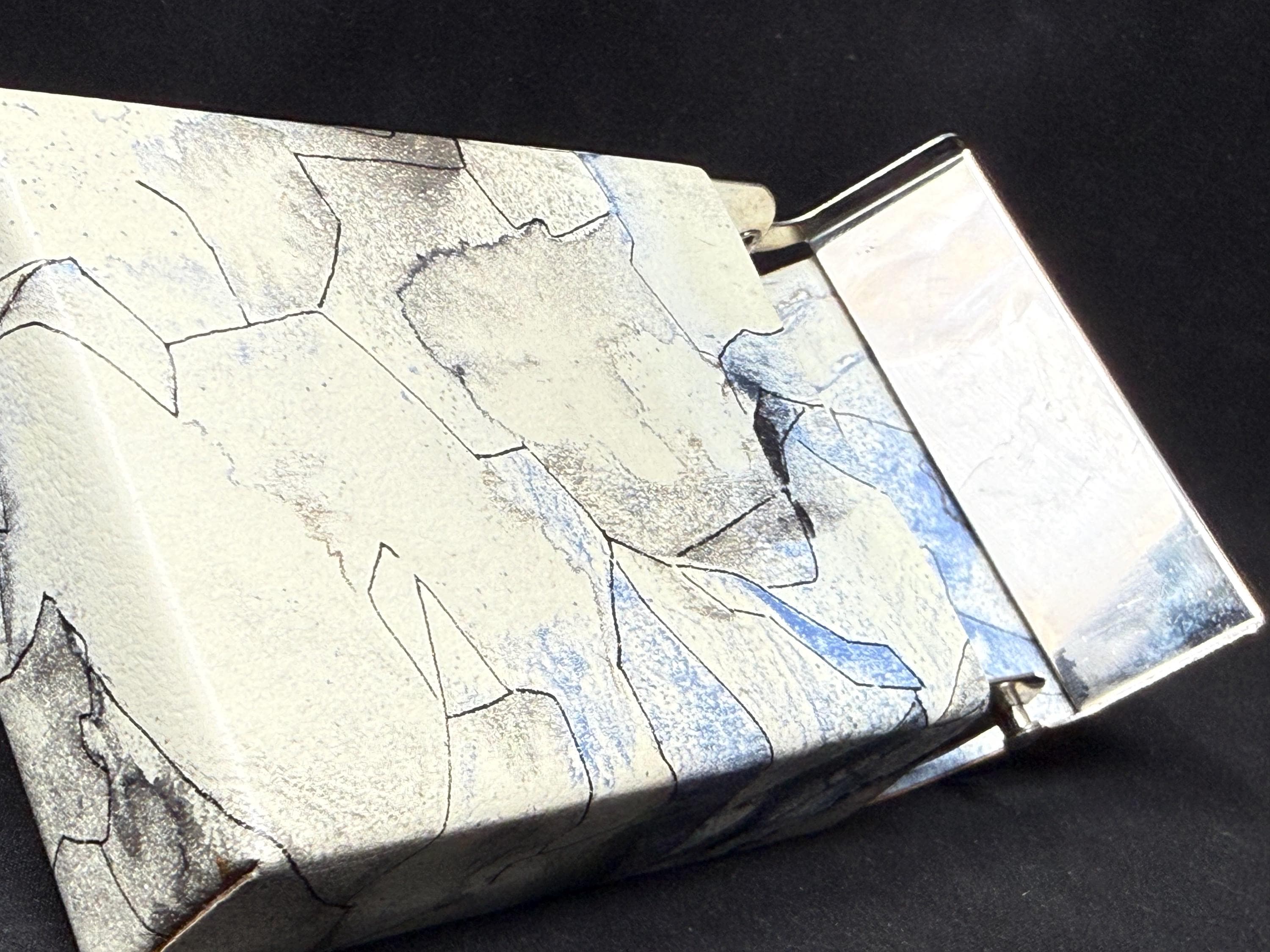 Vintage German Leather Metal Cigarette Case Hard Shell Metal Plates Hinges 3.5in 4