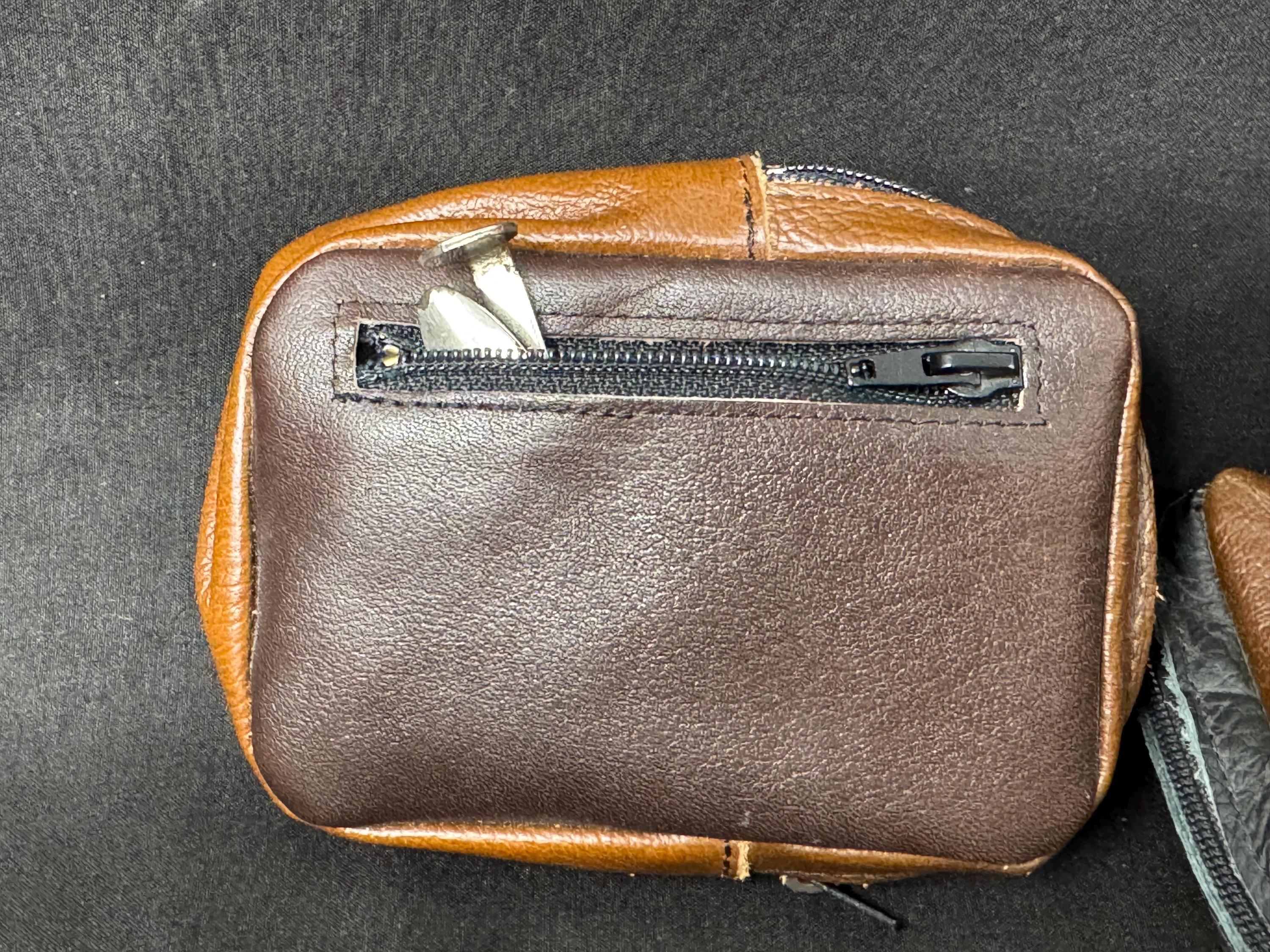 Vintage German Soft Leather Tobacco Pouch - 3-Zone Organizer, Dual Zippers, NOS