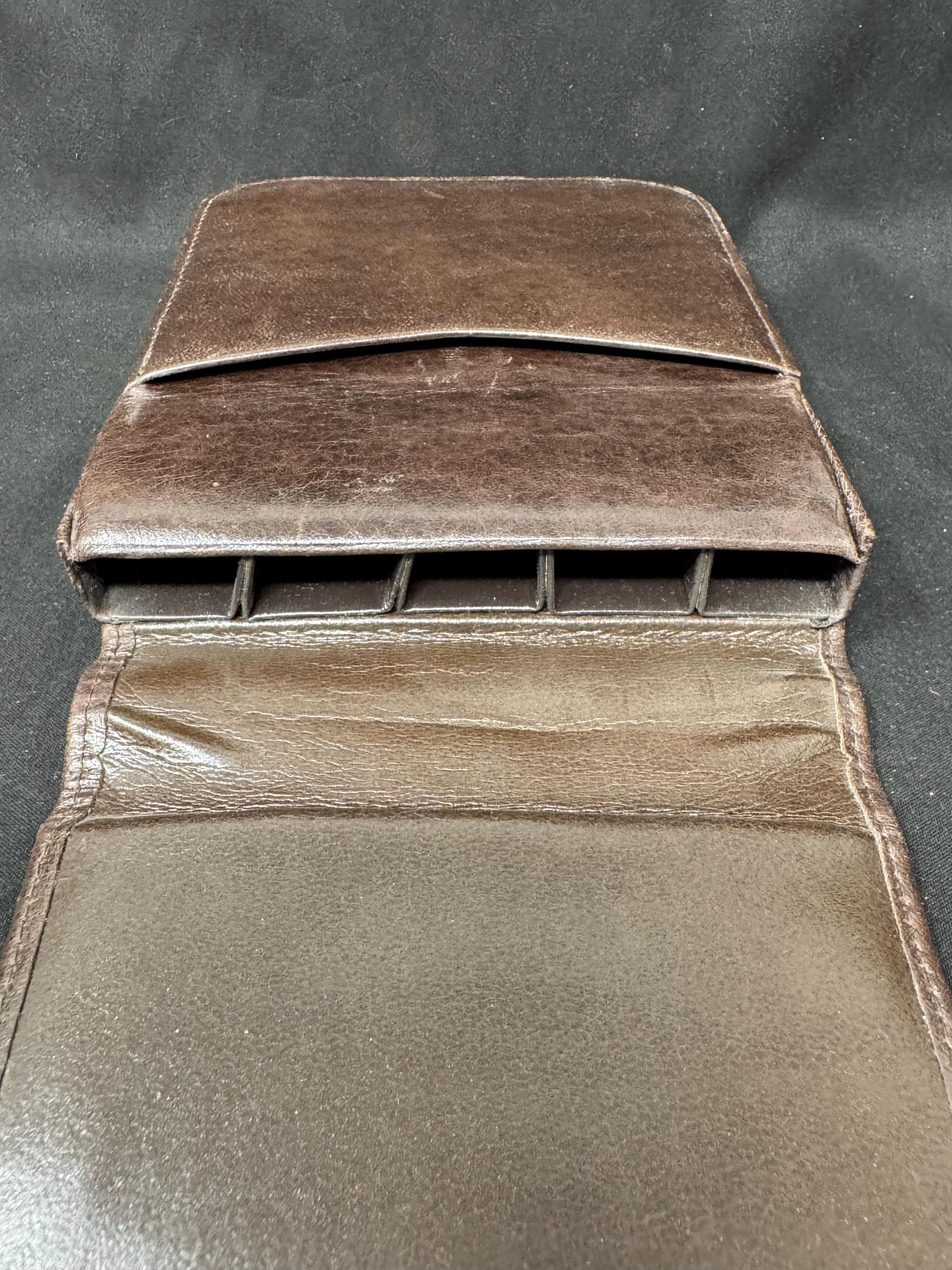Genuine Leather 5-Cigar Case w/ External Lid & Accessory Pocket - Vintage Smoking Collectible 6