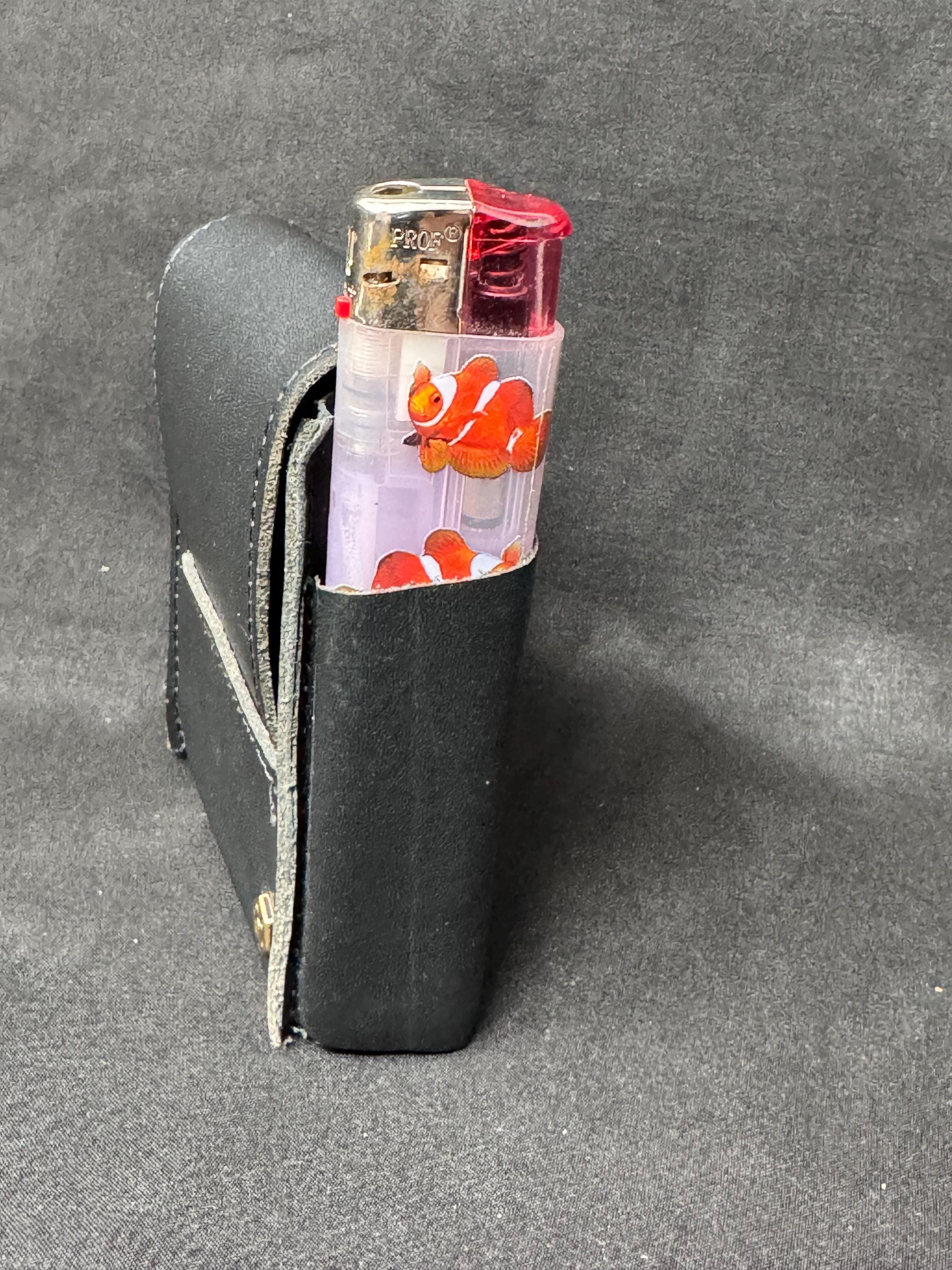 German Leather Cigarette & Lighter Set, Brass Star Logo, 4 inch Case, NOS 3