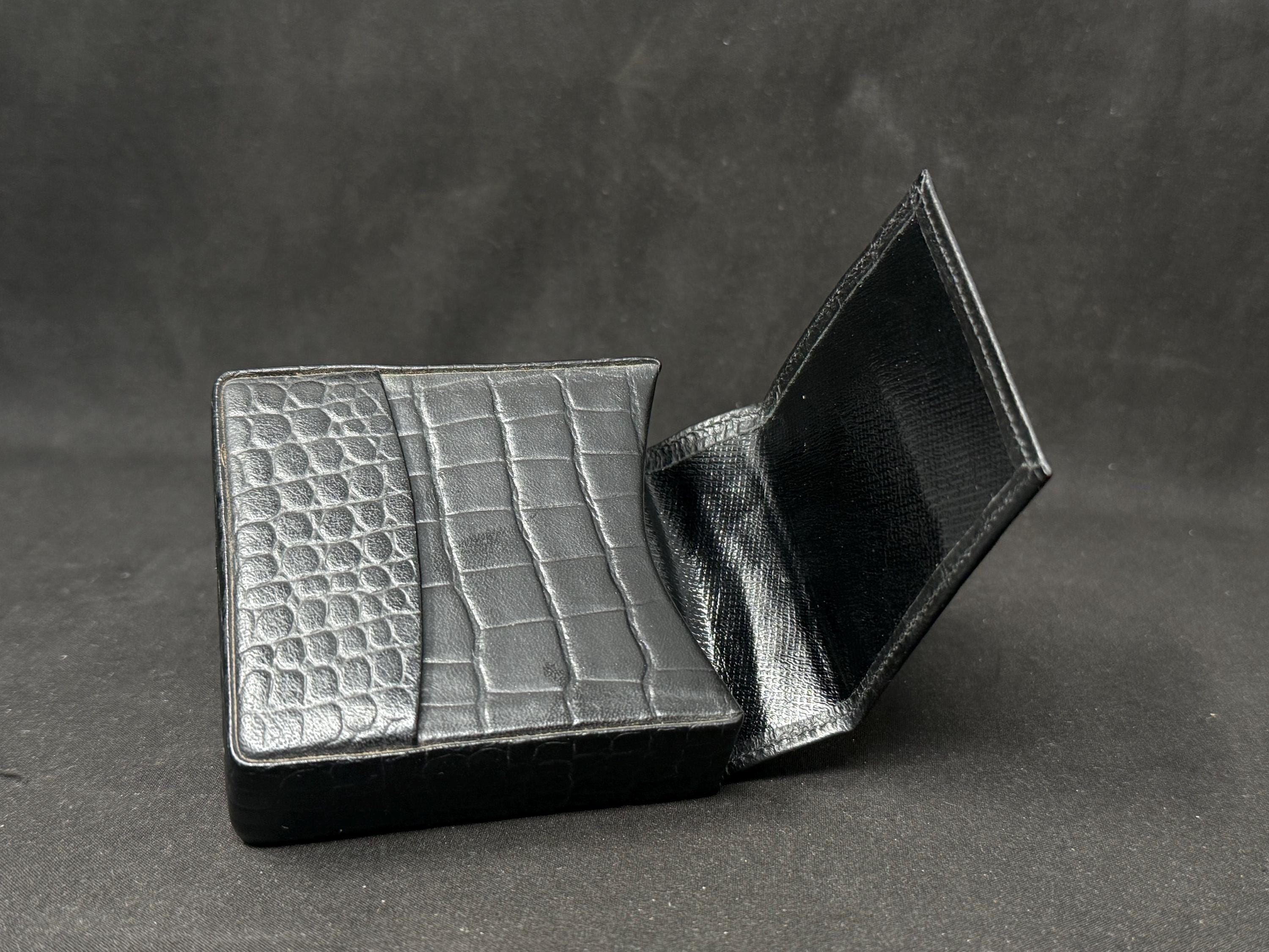 German Vintage Leather Cigarette Case with Brass Star & Lighter | NOS Compact 3.25in 7