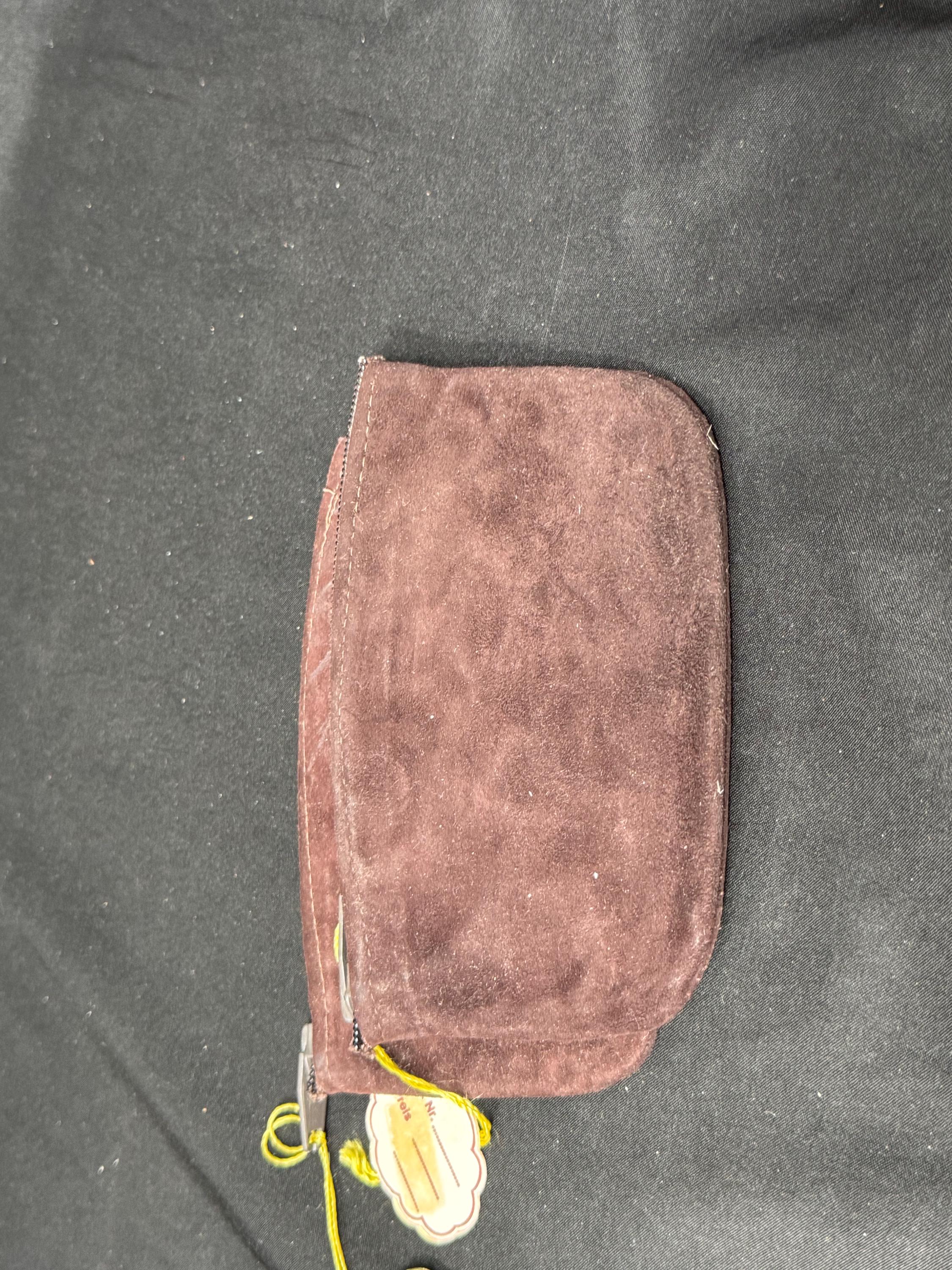 Vintage German Leather Pouch | Velvet Brown Zippered Envelope.SKU-163 2
