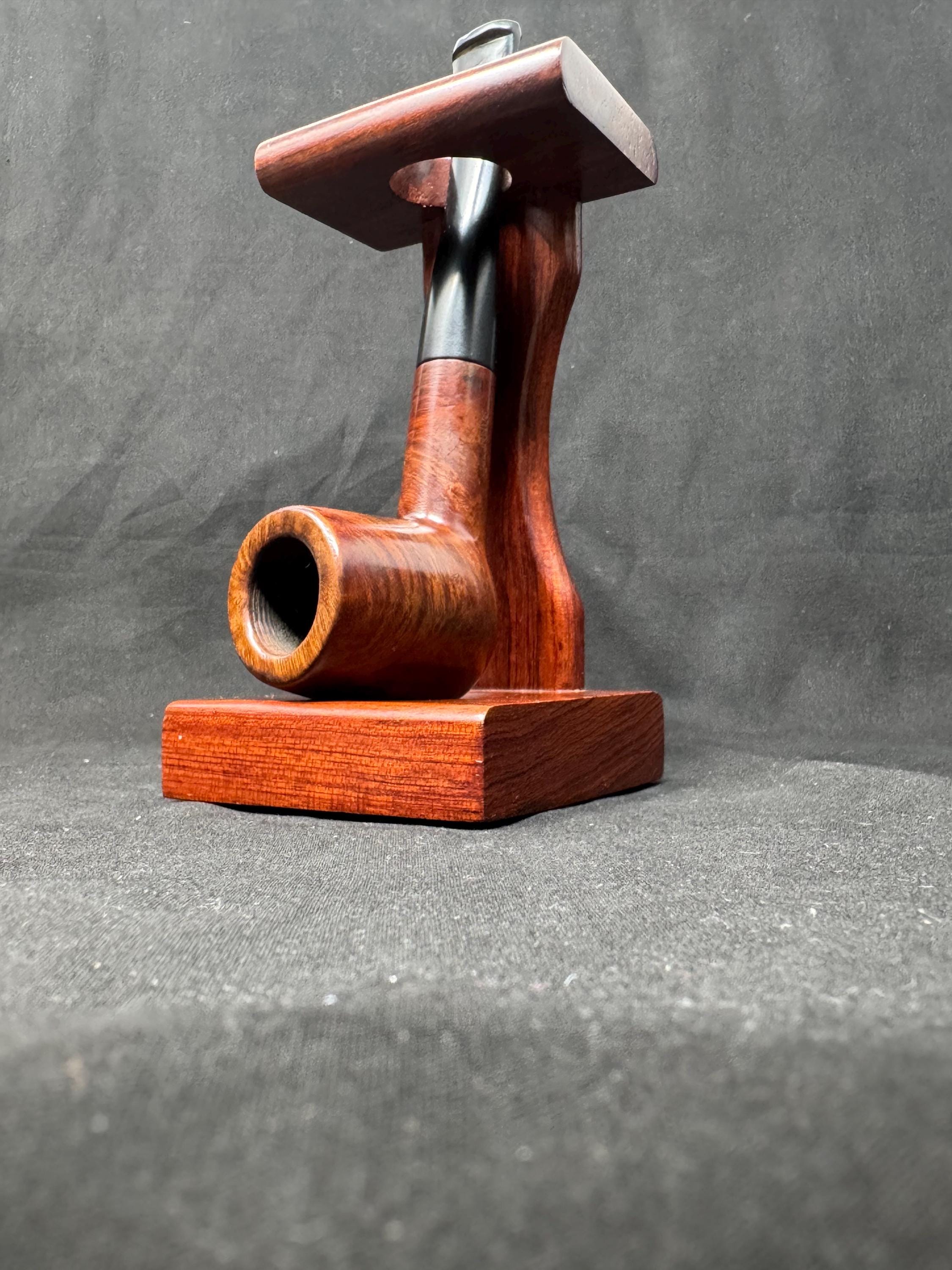 Mid-Century Modern Solitaire Pipe Stand | Mahogany & Glass NOS Display Rack 5