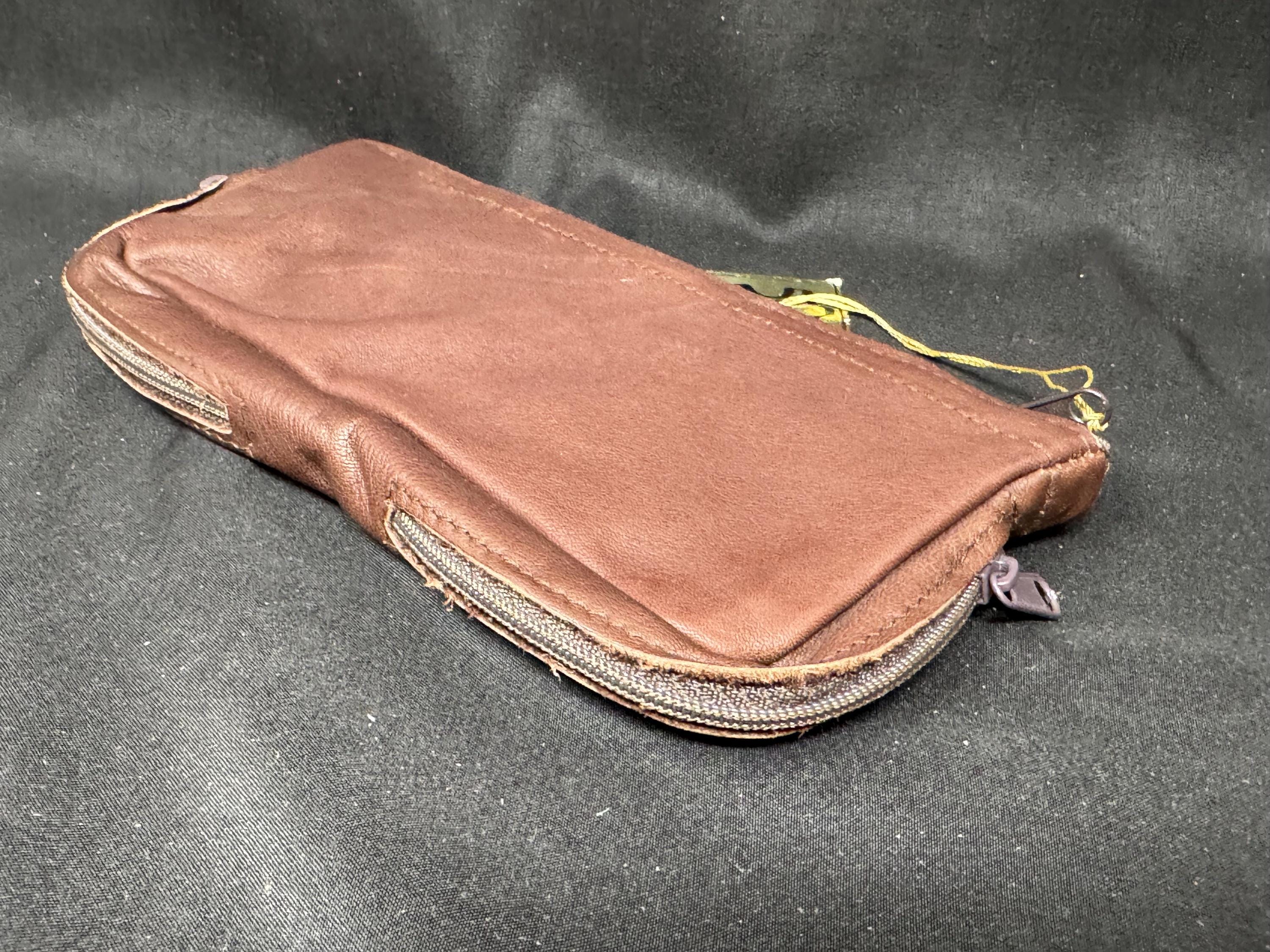 Vintage German Leather Dual-Compartment Pipe Tobacco Pouch NOS 4