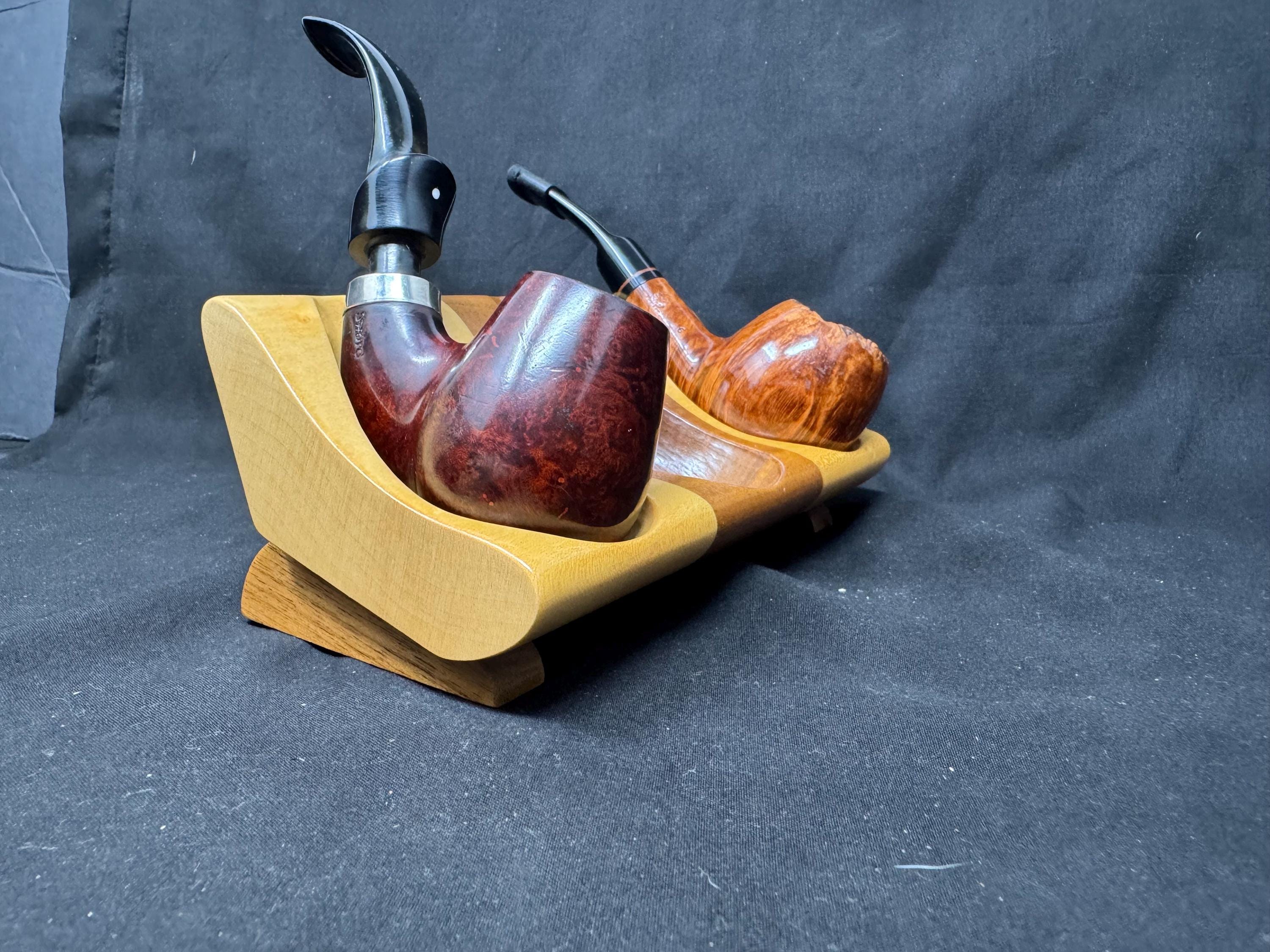 Arcadia S.N.C. Pesaro Mid-Century Modern Pipe Stand - Italian Carved Wood Trio Holder 4