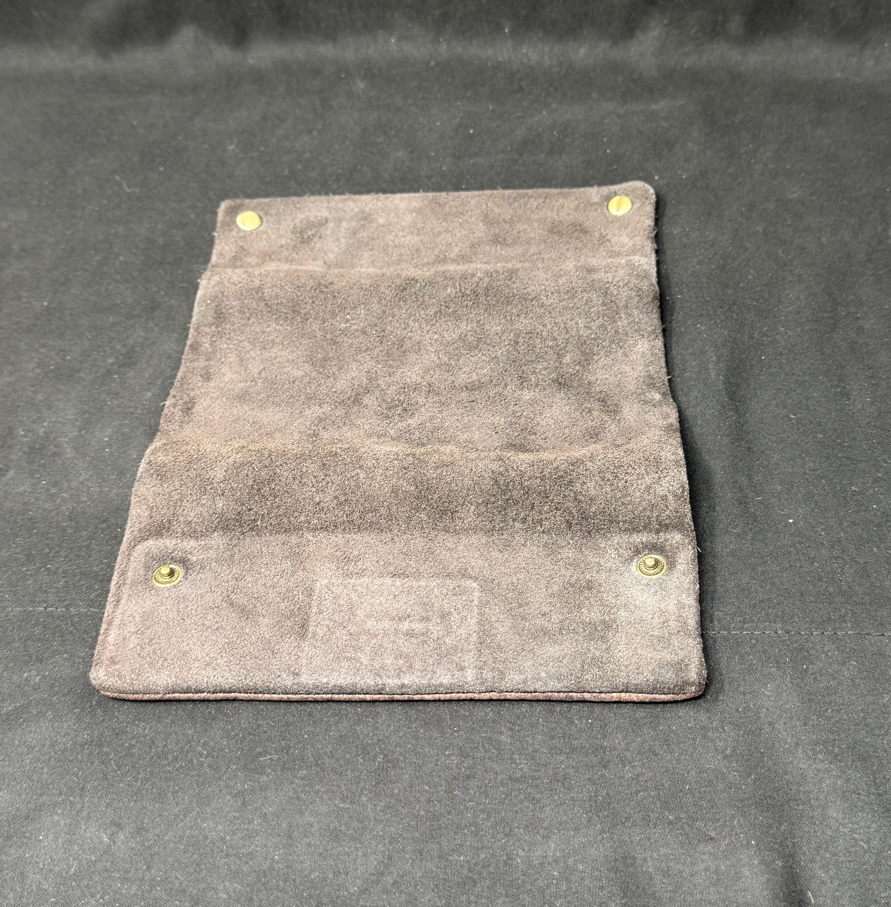 Vintage German Brown Leather Tobacco Pouch with Dual Tool Pockets, 6.5 x 3.5 inches 3