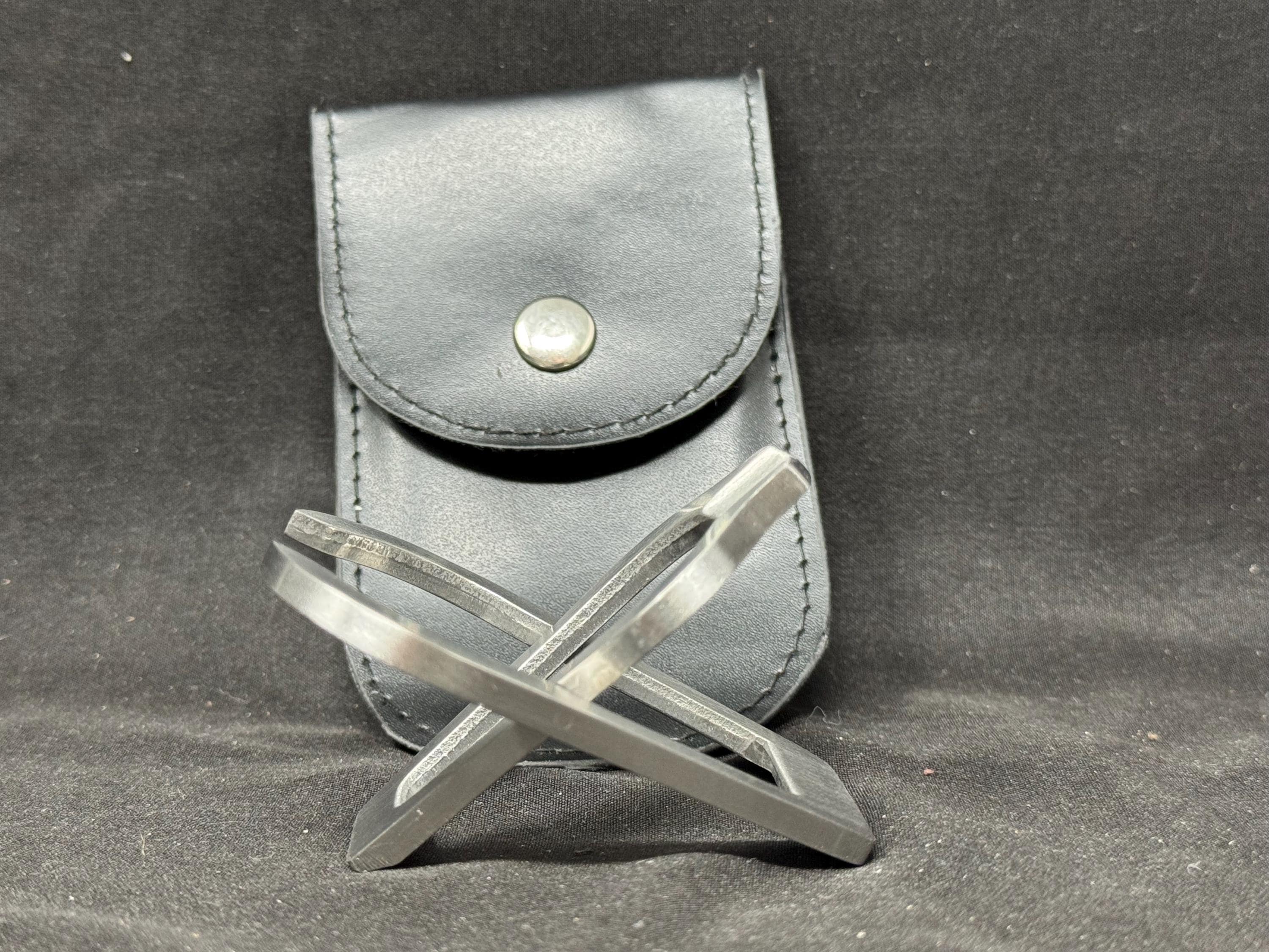 Stainless Metal Single-Pipe Stand with Scissor Mechanism and Leather Pouch 5